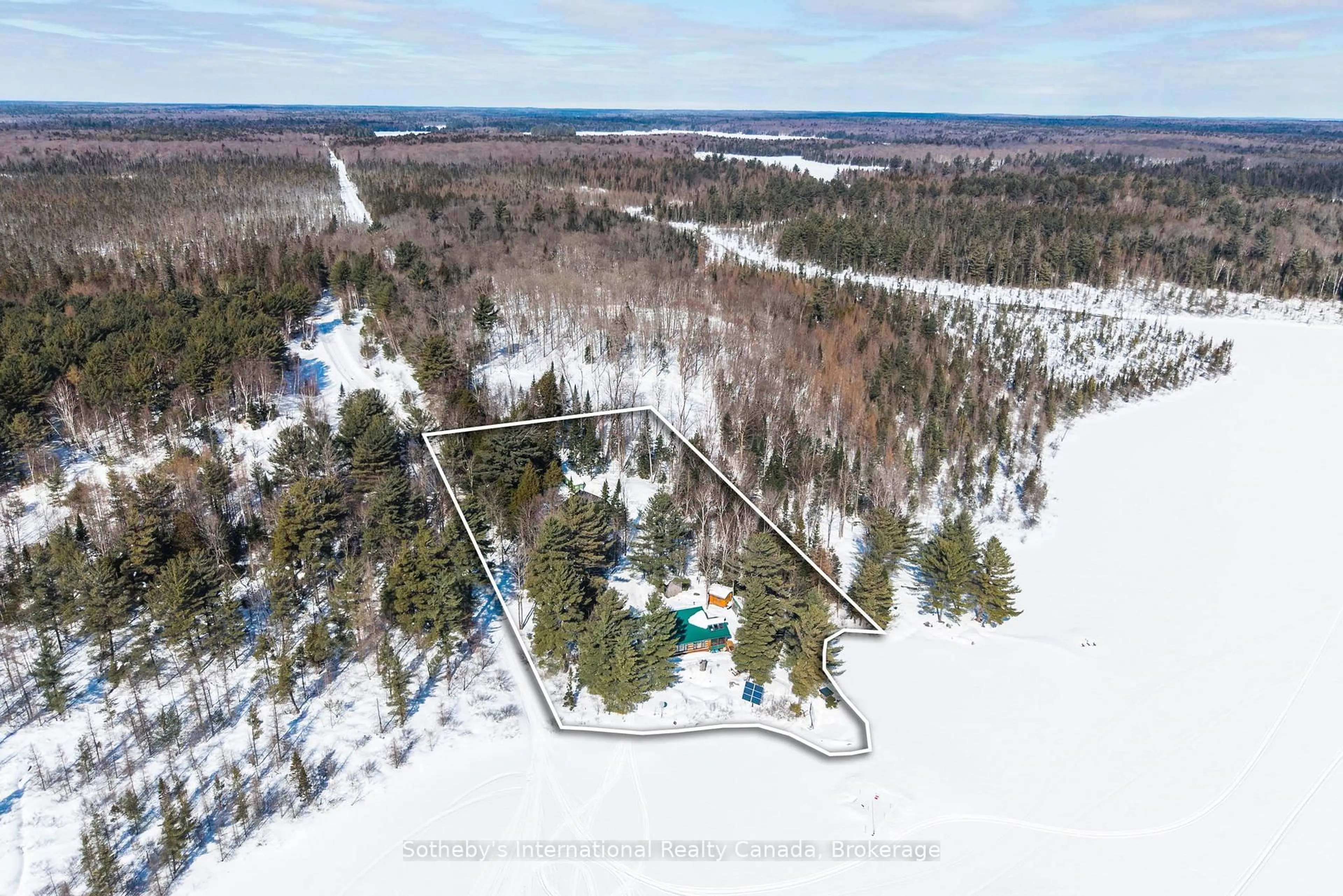 A pic from outside/outdoor area/front of a property/back of a property/a pic from drone, forest/trees view for 3491A Axe Lake Rd, McMurrich/Monteith Ontario P0A 1Y0
