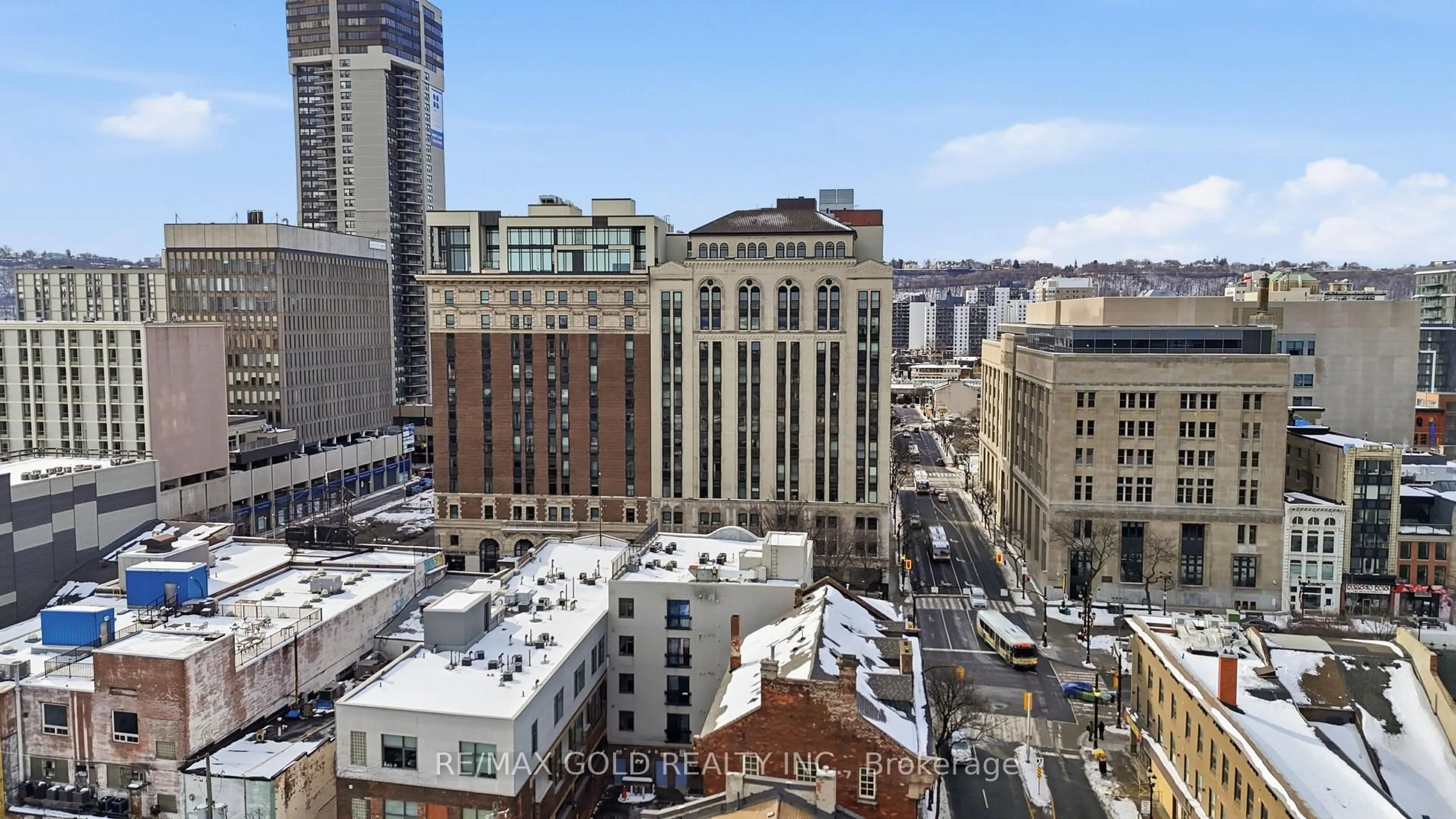 A pic from outside/outdoor area/front of a property/back of a property/a pic from drone, city buildings view from balcony for 112 King St #305, Hamilton Ontario L8N 1A8