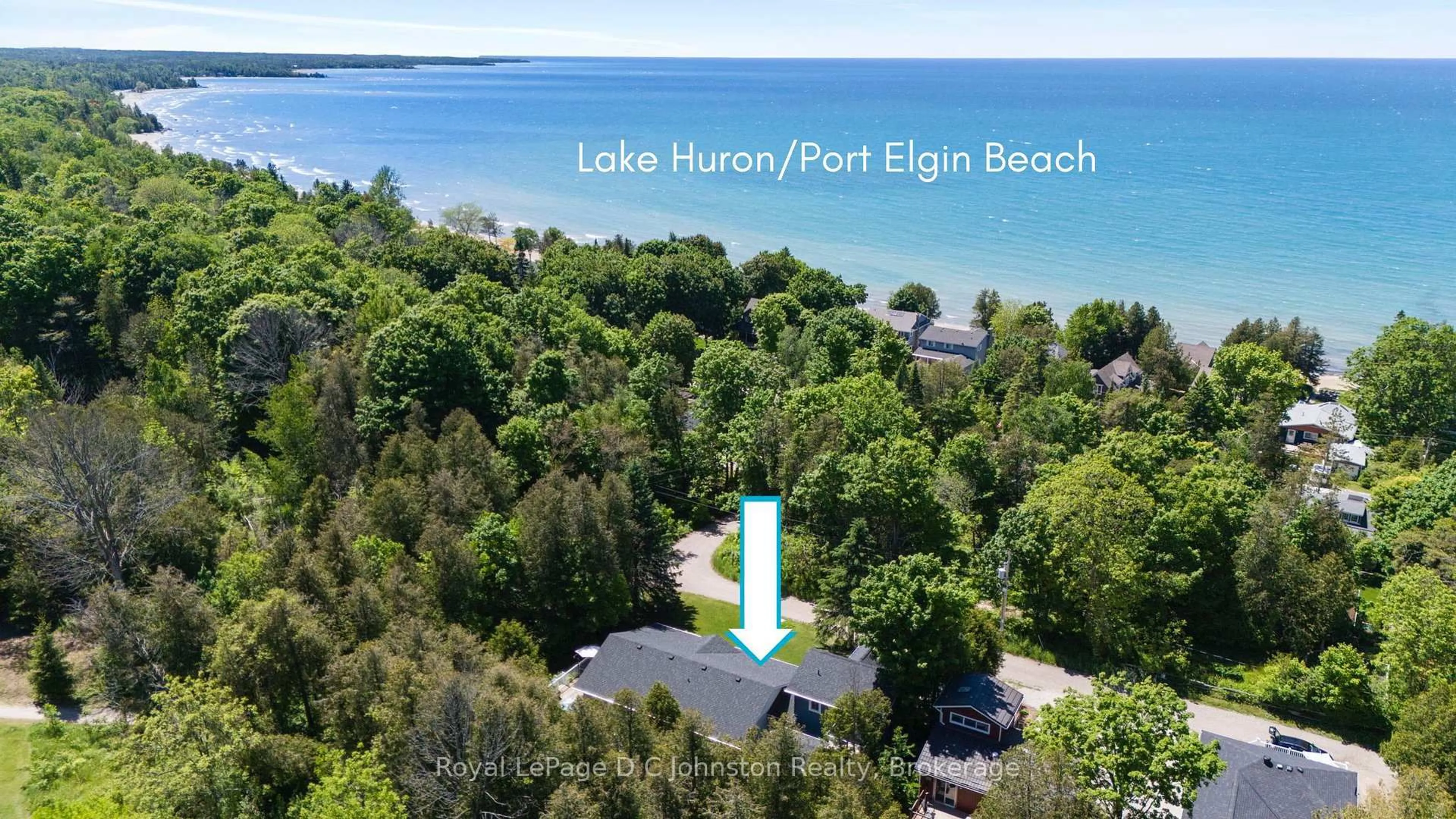 A pic from outside/outdoor area/front of a property/back of a property/a pic from drone, water/lake/river/ocean view for 10 Mitchell Lane, Saugeen Shores Ontario N0H 2C1