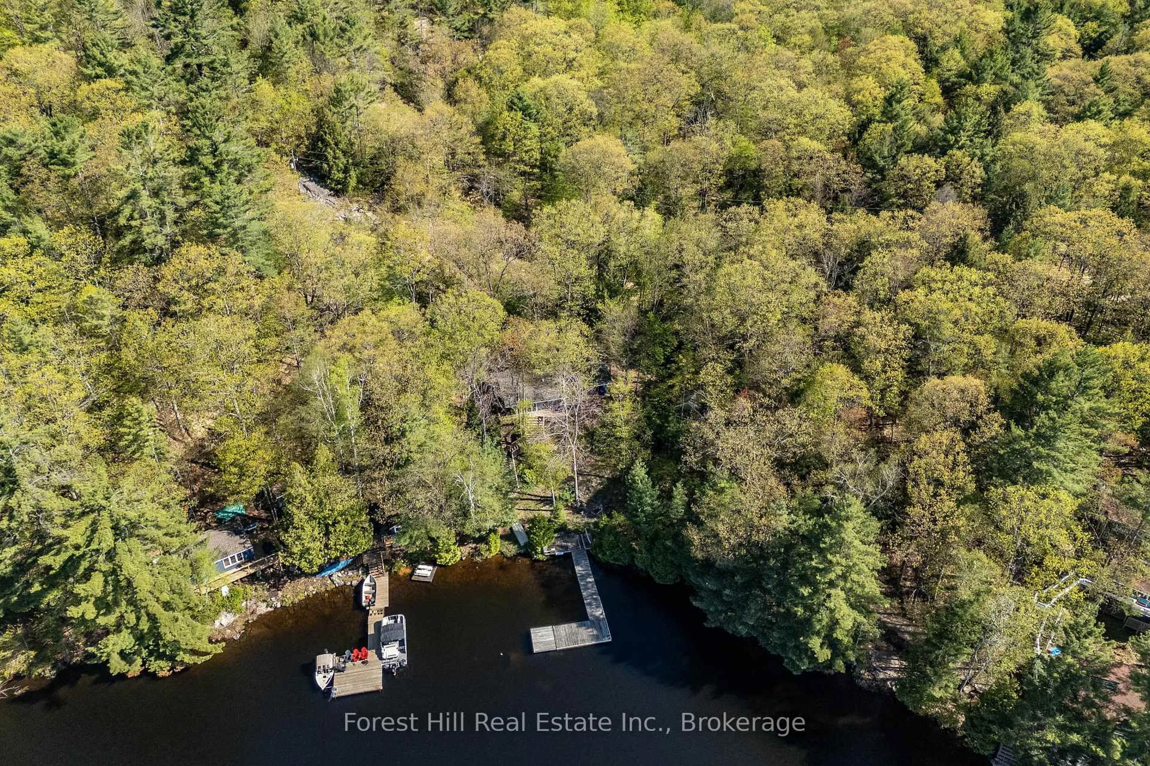 A pic from outside/outdoor area/front of a property/back of a property/a pic from drone, water/lake/river/ocean view for 48 Raven Lake, Lake of Bays Ontario P0B 1A0