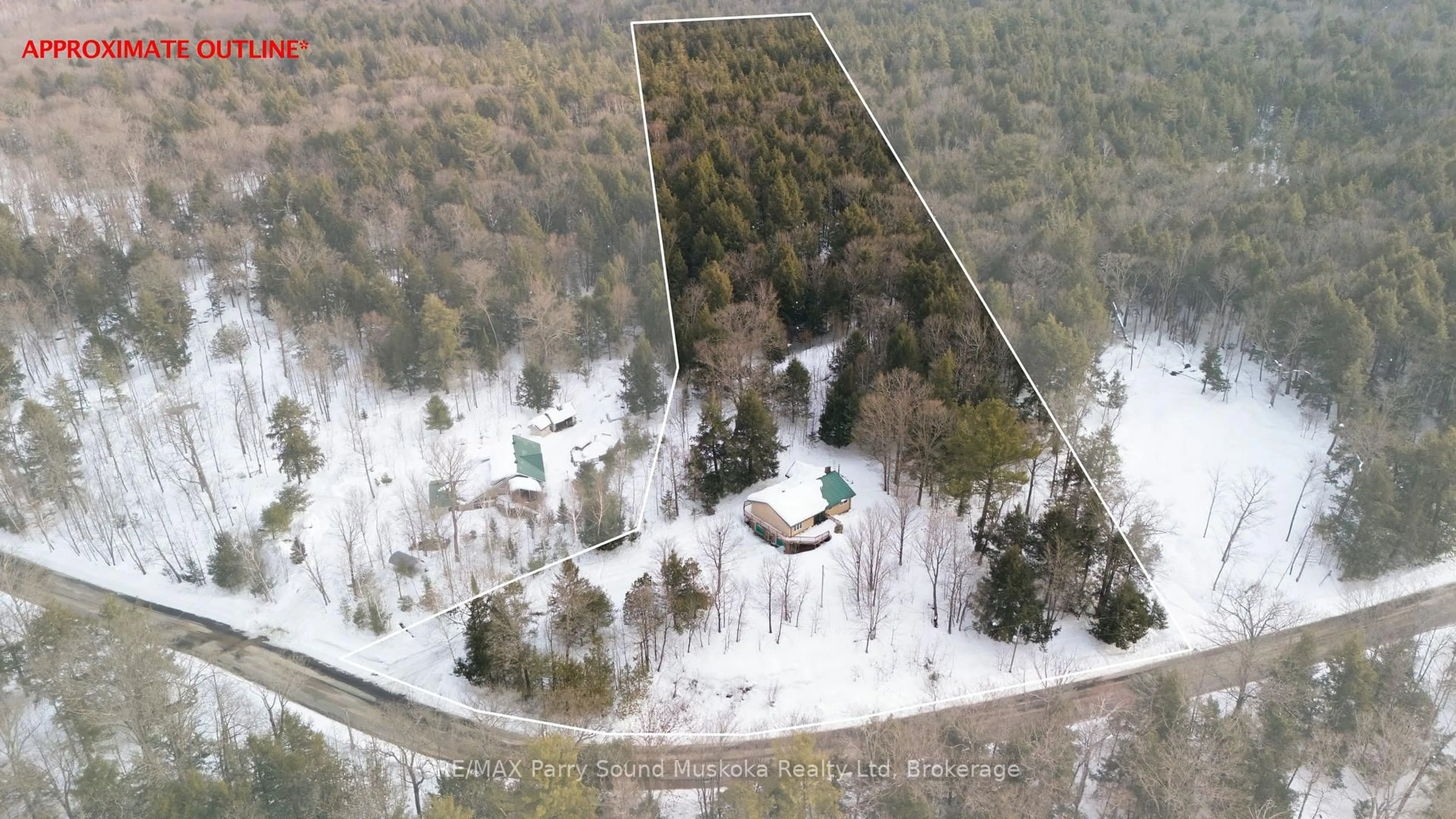 A pic from outside/outdoor area/front of a property/back of a property/a pic from drone, forest/trees view for 47 Lake Forest Dr, McDougall Ontario P2A 2W9