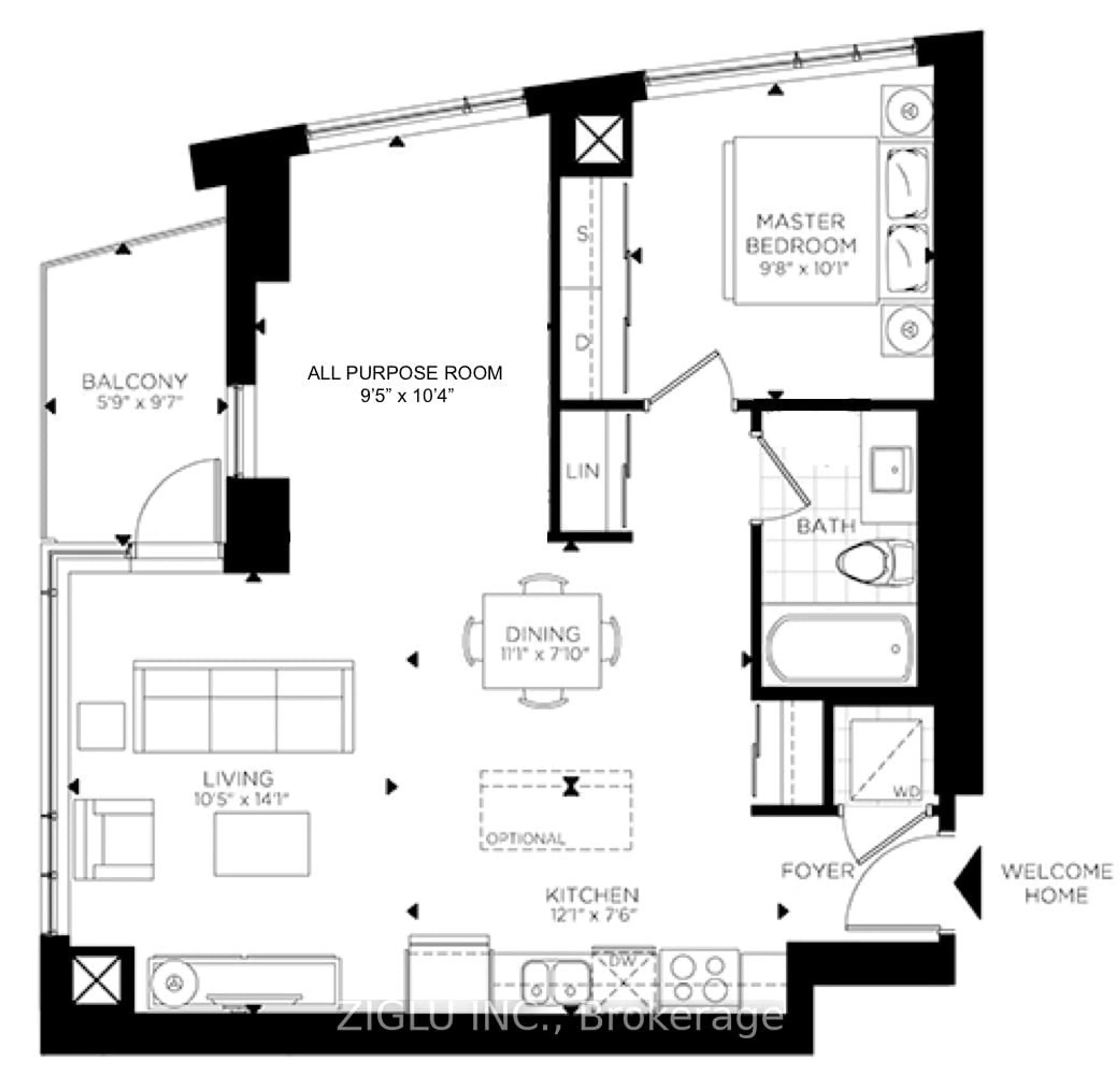 Floor plan for 1035 Bank St #1005, Ottawa Ontario K1S 5K3