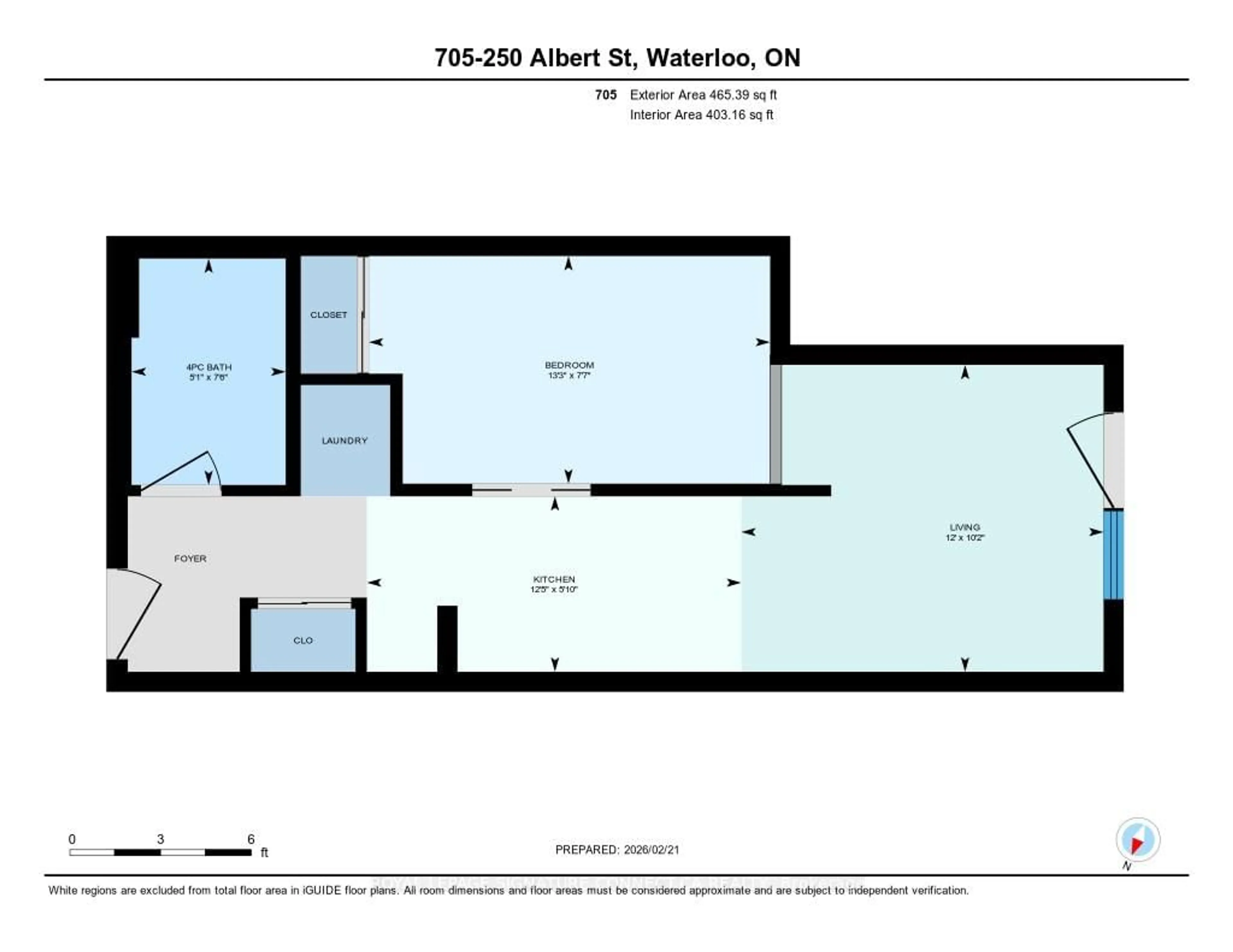 Floor plan for 250 Albert St #705, Waterloo Ontario N2L 0H5