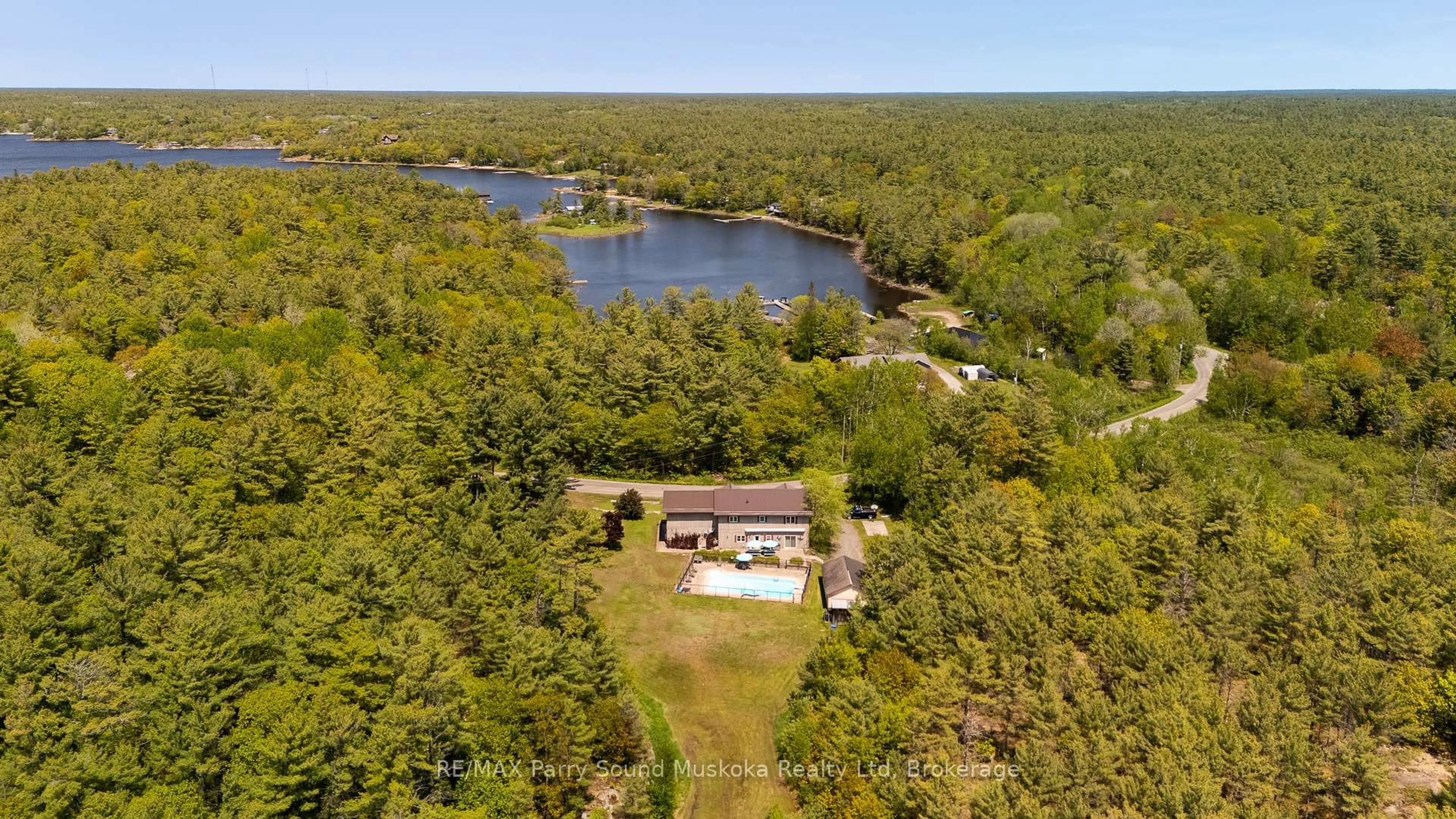 A pic from outside/outdoor area/front of a property/back of a property/a pic from drone, water/lake/river/ocean view for 217 South Shore Rd, The Archipelago Ontario P0G 1K0