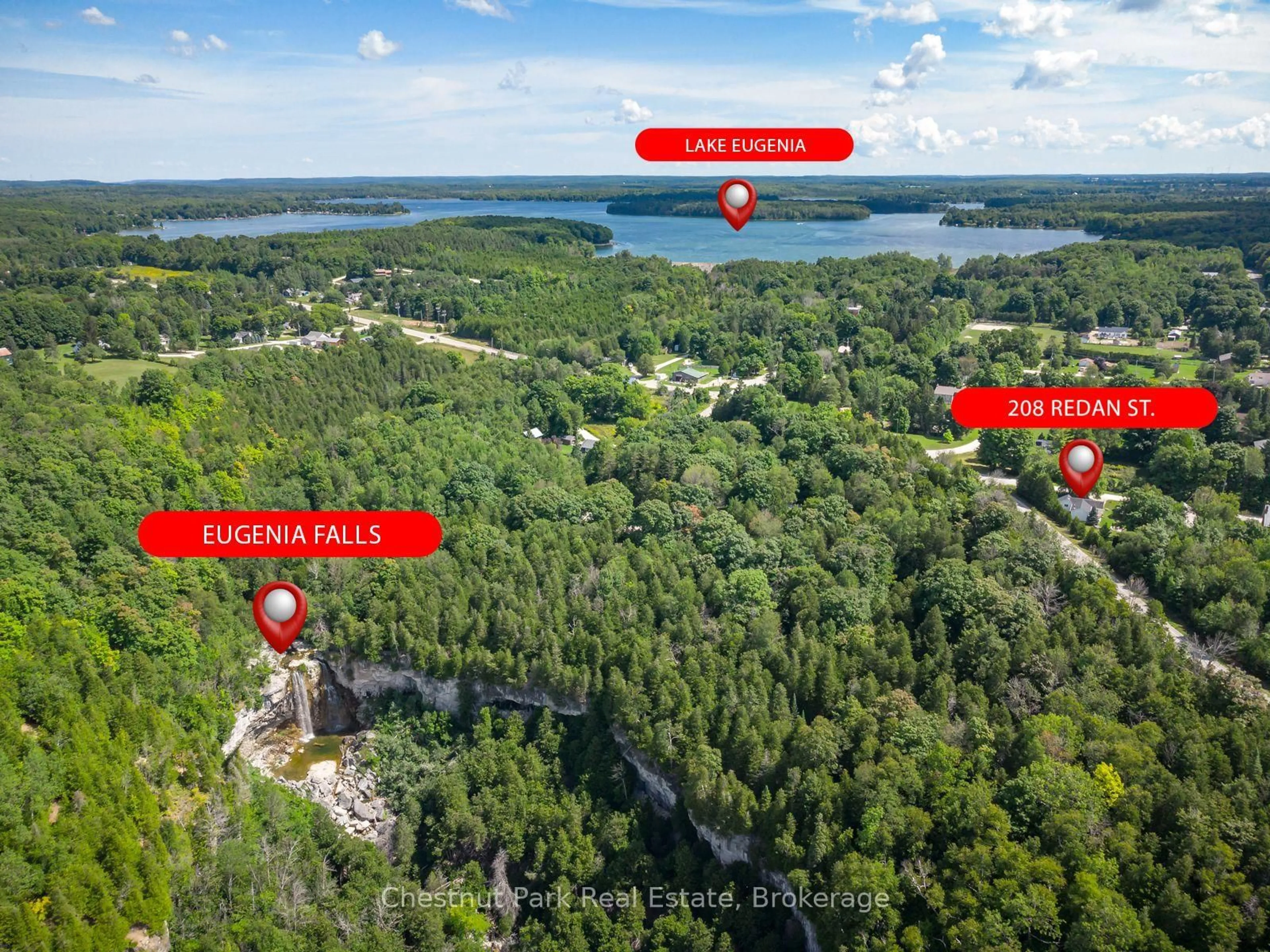 A pic from outside/outdoor area/front of a property/back of a property/a pic from drone, forest/trees view for 208 Redan St, Grey Highlands Ontario N0C 1E0