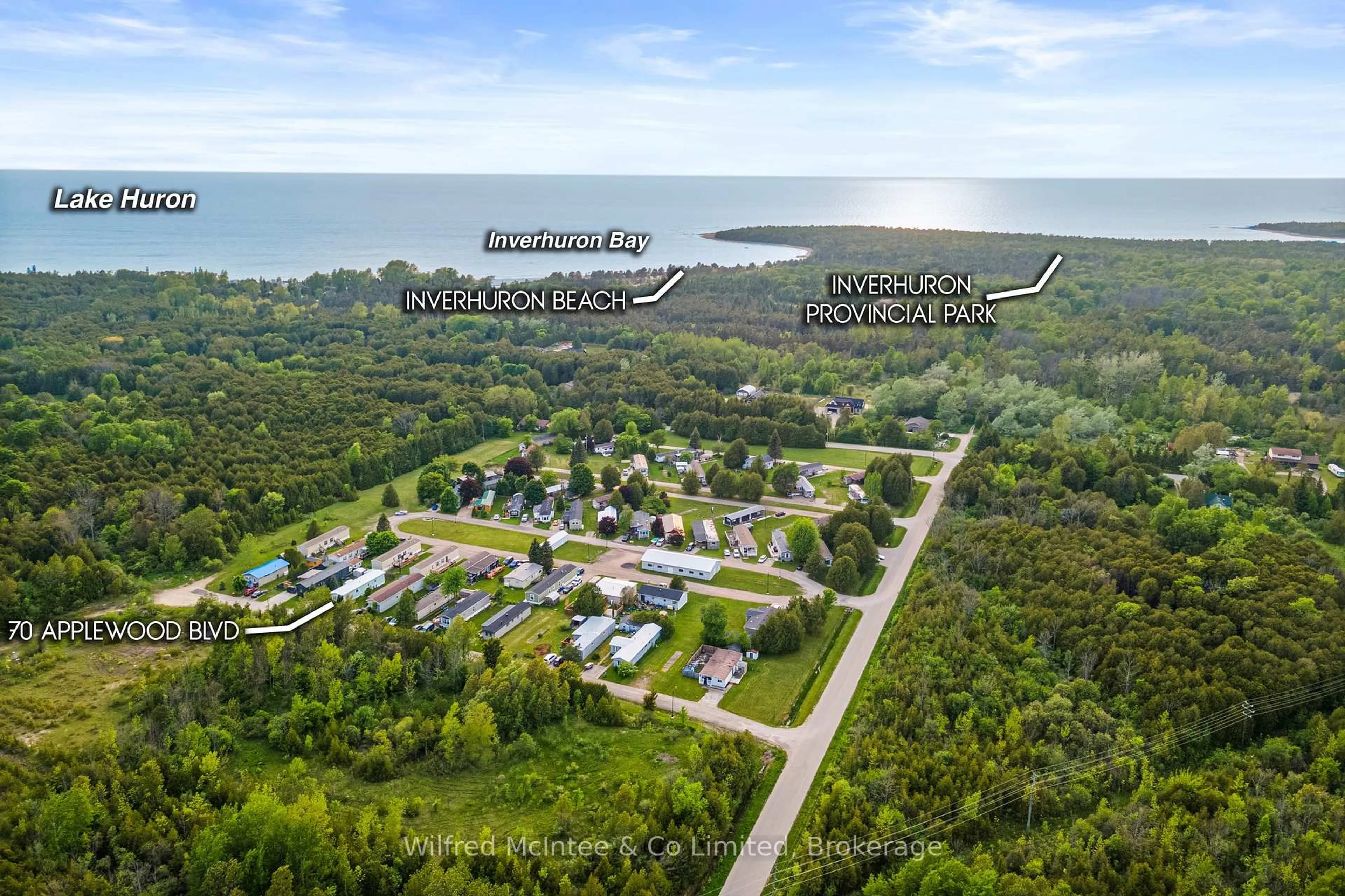 A pic from outside/outdoor area/front of a property/back of a property/a pic from drone, water/lake/river/ocean view for 70 Applewood Blvd, Kincardine Ontario N0H 2T0