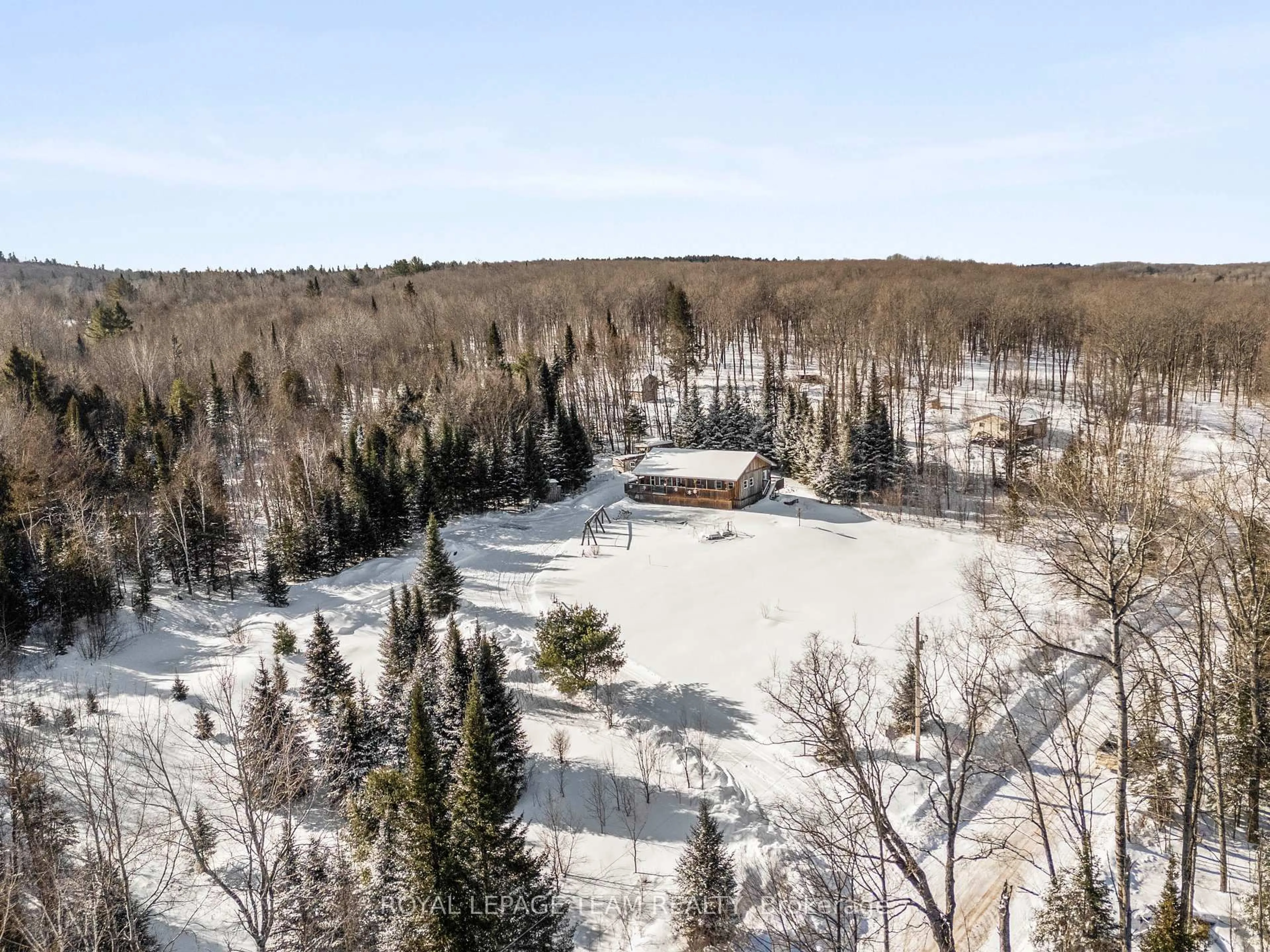 A pic from outside/outdoor area/front of a property/back of a property/a pic from drone, forest/trees view for 105 Heins Rd, Palmer Rapids Ontario K0J 2E0