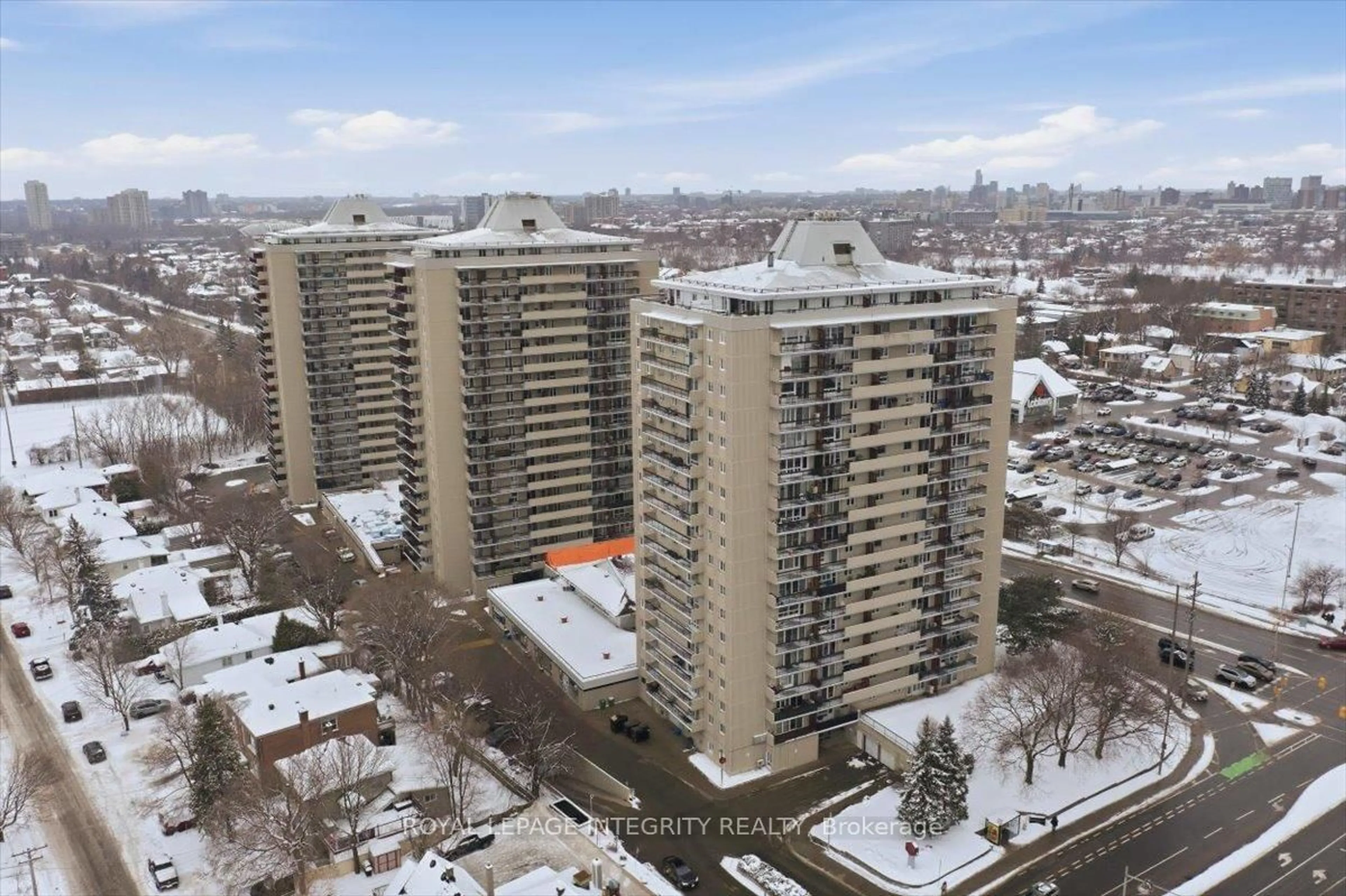 A pic from outside/outdoor area/front of a property/back of a property/a pic from drone, city buildings view from balcony for 158A McArthur Ave #109, Ottawa Ontario K1L 7E7