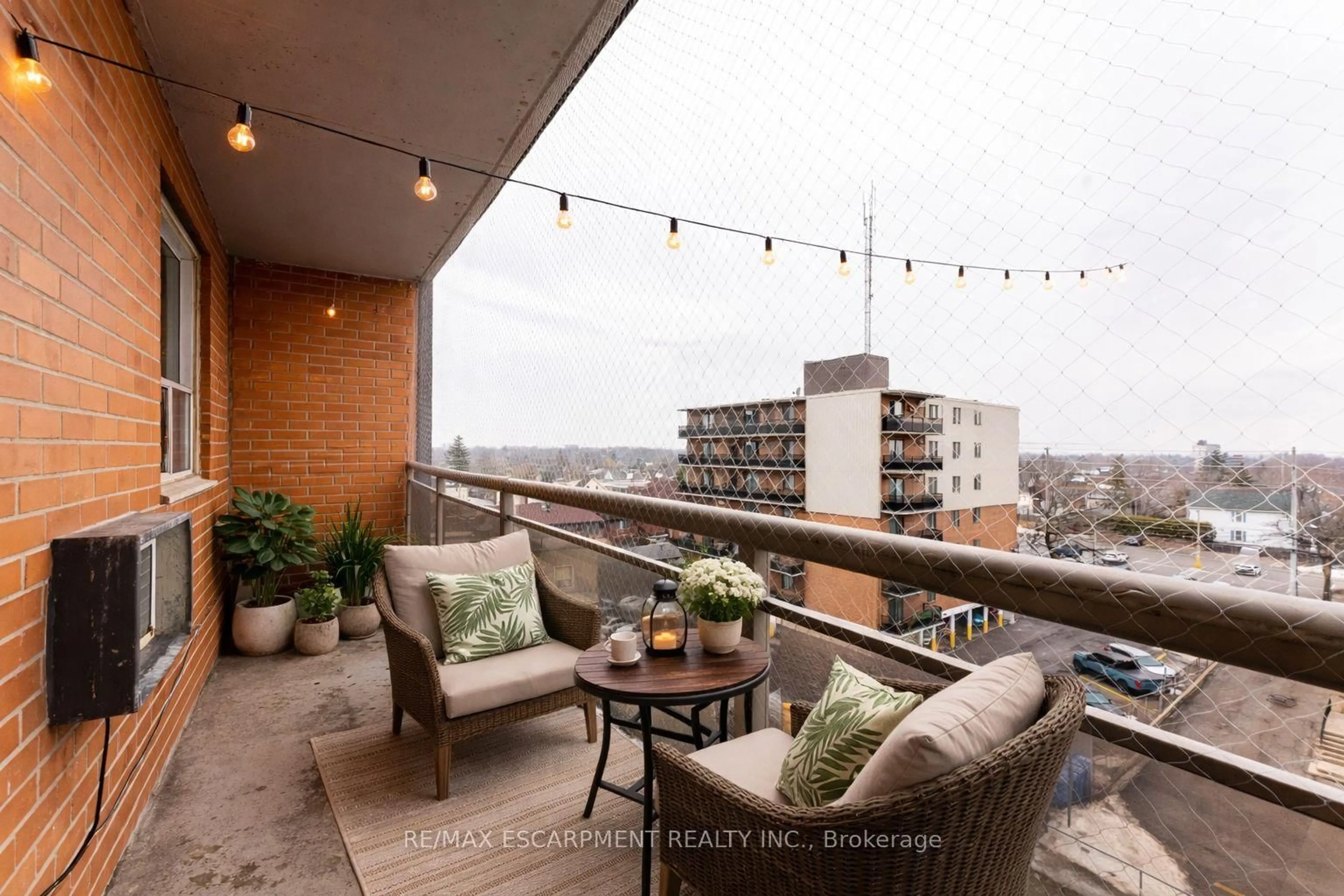 Balcony in the apartment, city buildings view from balcony for 30 Summit Ave #607, Hamilton Ontario L8V 2R8