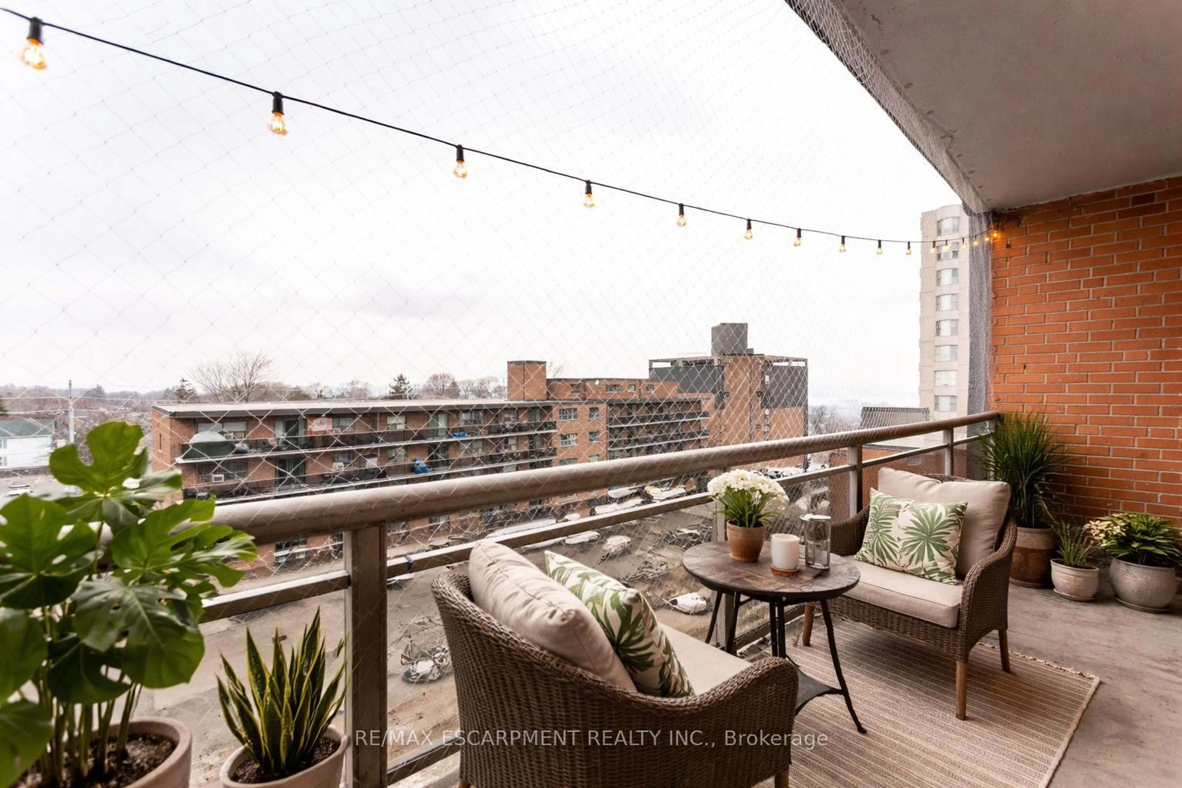 Balcony in the apartment, city buildings view from balcony for 30 Summit Ave #607, Hamilton Ontario L8V 2R8