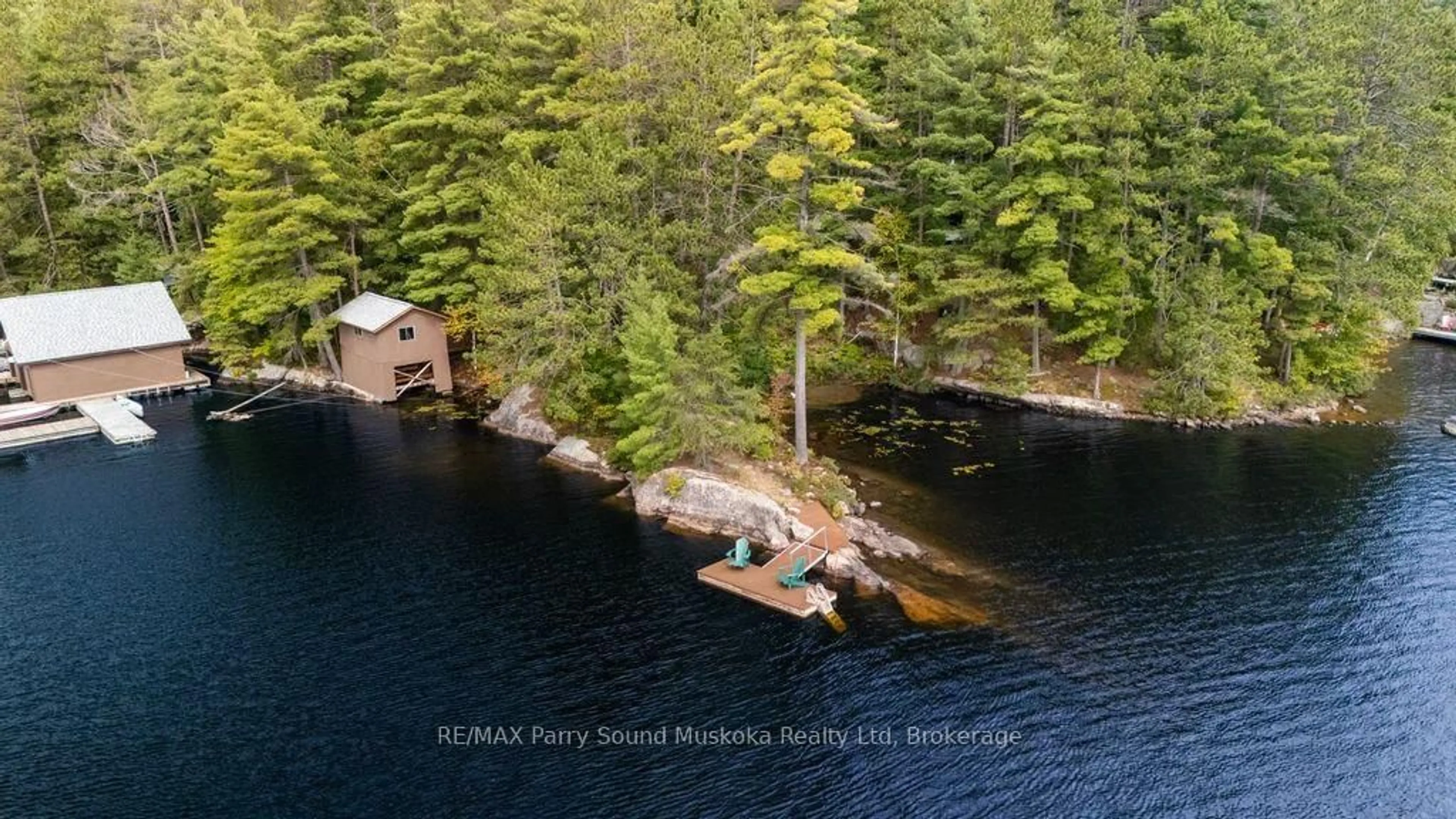 A pic from outside/outdoor area/front of a property/back of a property/a pic from drone, water/lake/river/ocean view for 574B Laing Rd, Parry Sound Remote Area Ontario P0H 1Y0