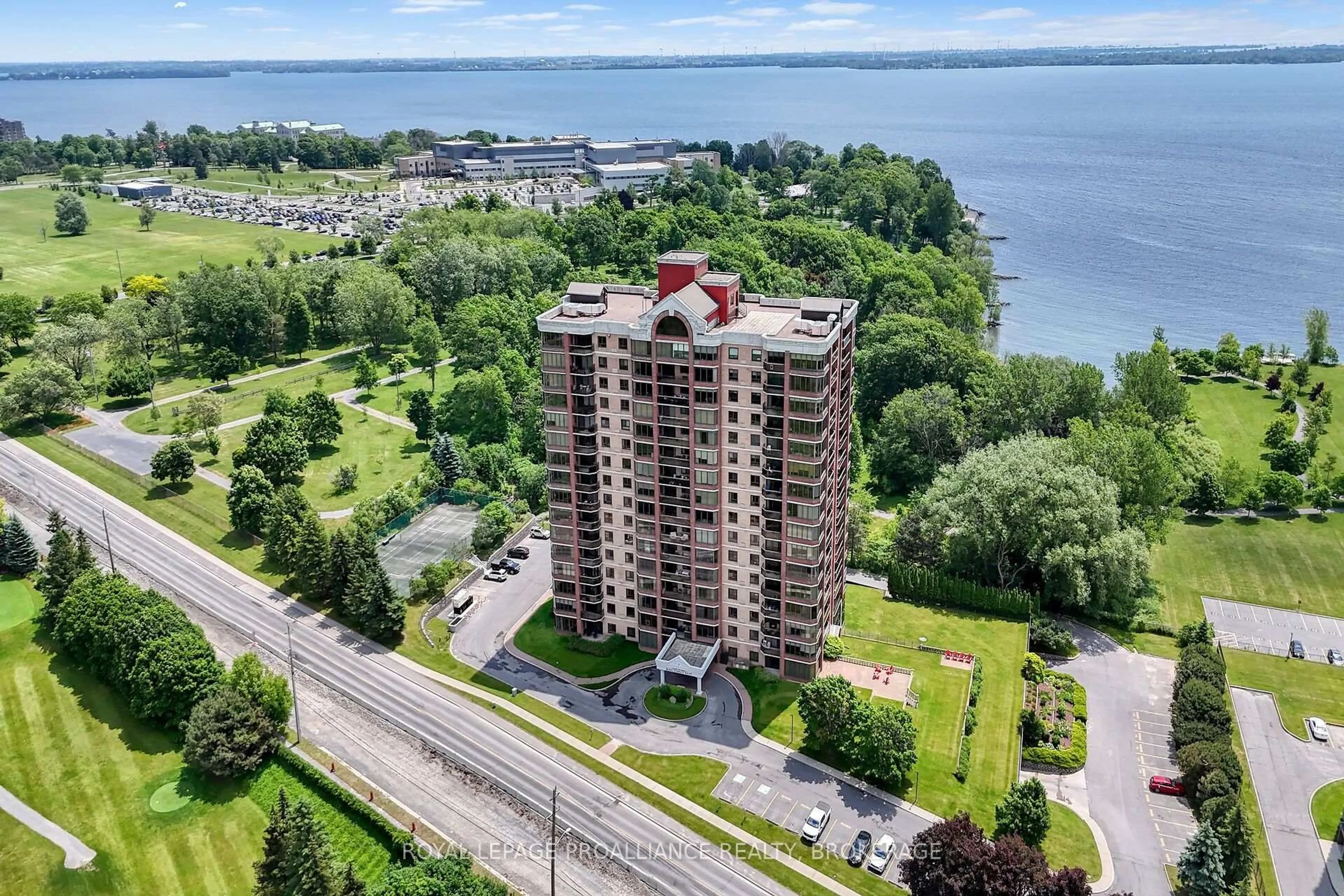 A pic from outside/outdoor area/front of a property/back of a property/a pic from drone, water/lake/river/ocean view for 1000 King St #1201, Kingston Ontario K7M 8H3
