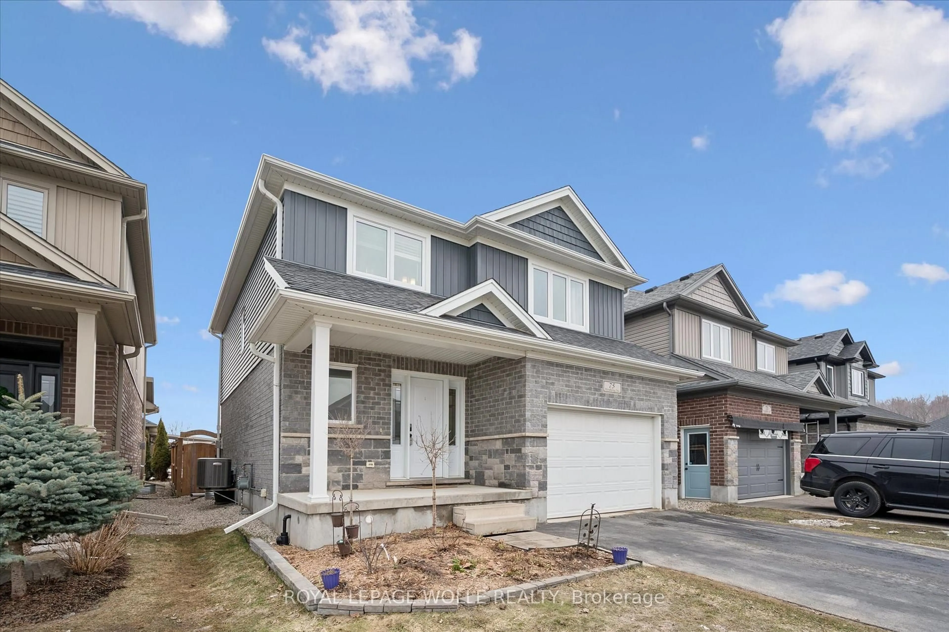 Home with brick exterior material, street for 75 Woodberry Cres, Woolwich Ontario N3B 0C5