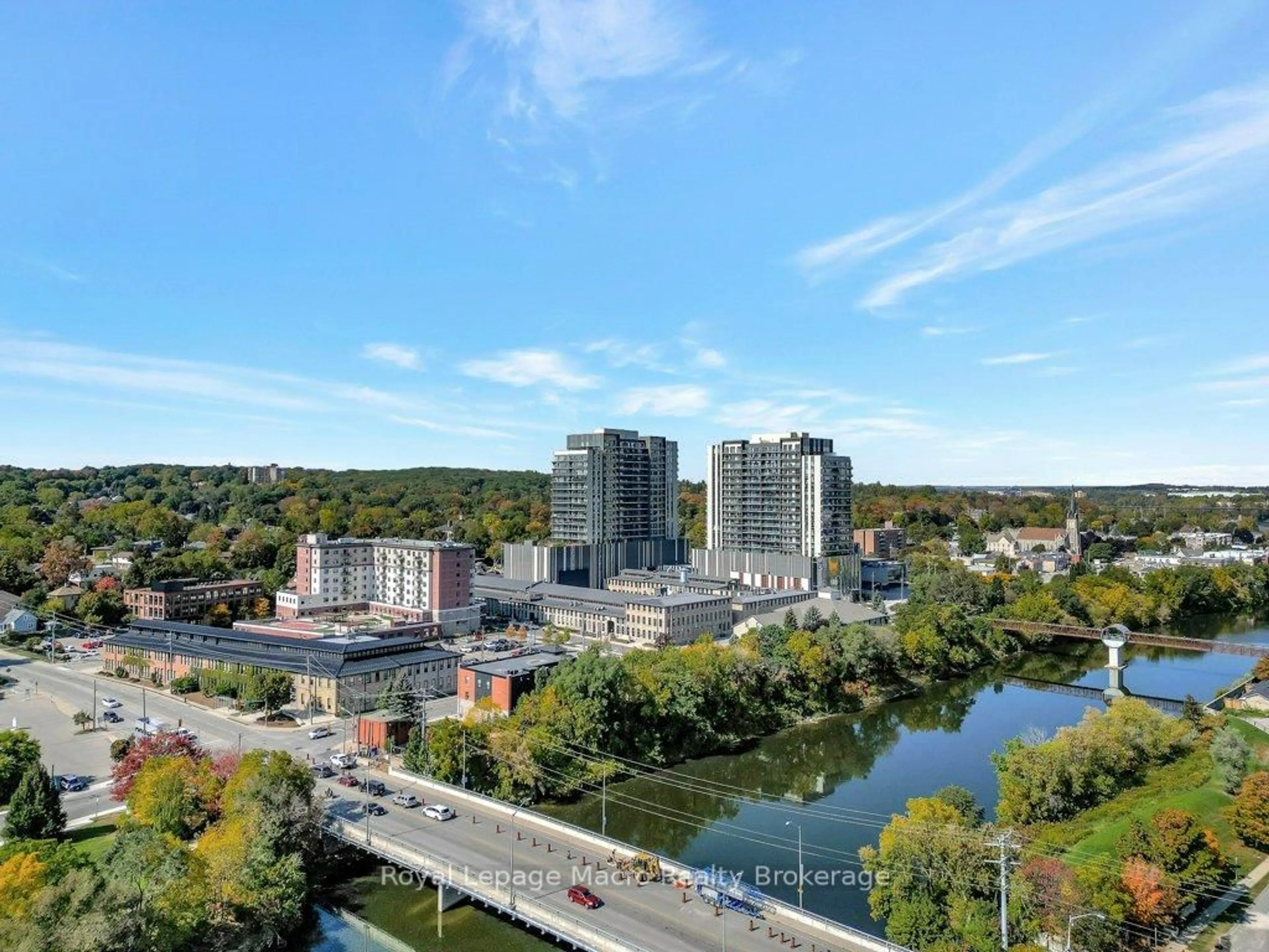 A pic from outside/outdoor area/front of a property/back of a property/a pic from drone, city buildings view from balcony for 50 Grand Ave #712, Waterloo Ontario N1S 0C2