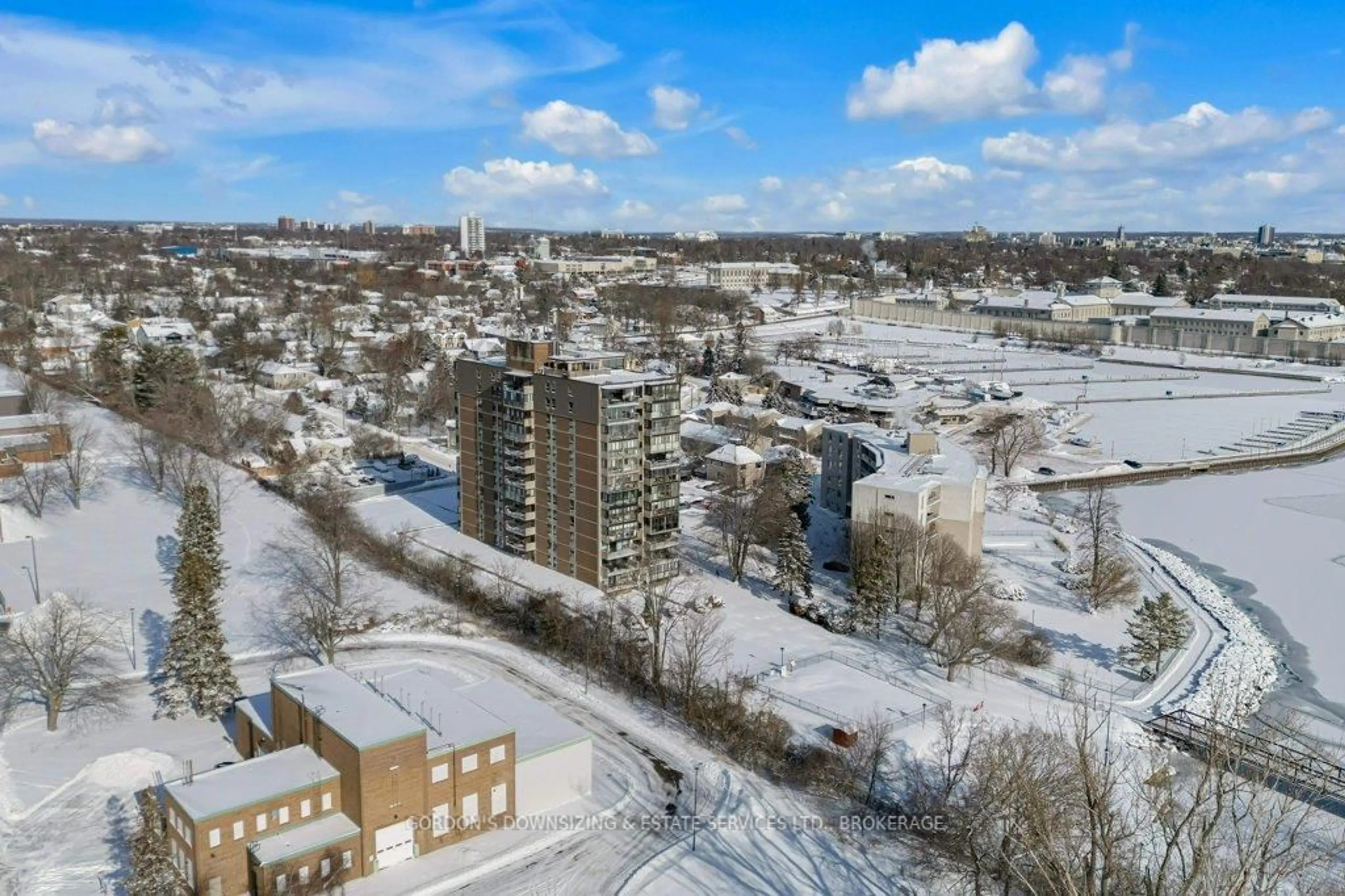 A pic from outside/outdoor area/front of a property/back of a property/a pic from drone, city buildings view from balcony for 2 Mowat Ave #1003, Kingston Ontario K7M 1K1