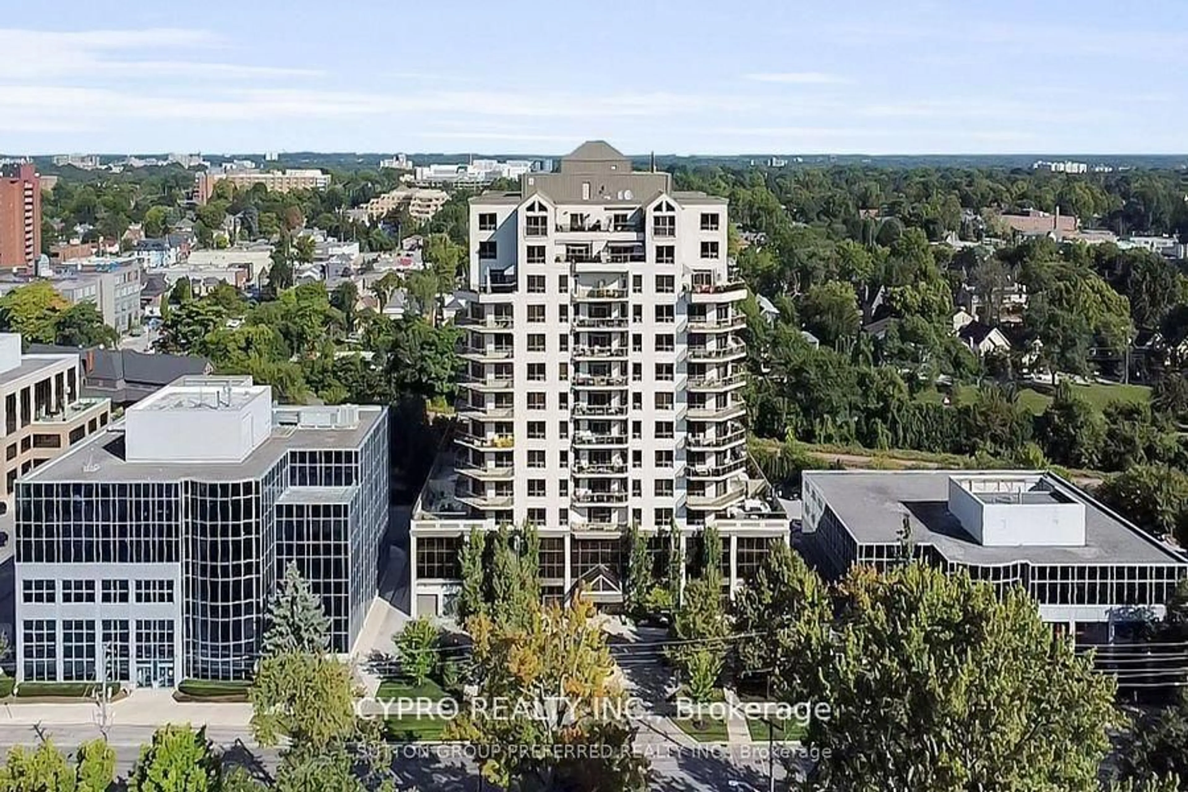 A pic from outside/outdoor area/front of a property/back of a property/a pic from drone, city buildings view from balcony for 250 PALL MALL St #1305, London East Ontario N6A 6K3