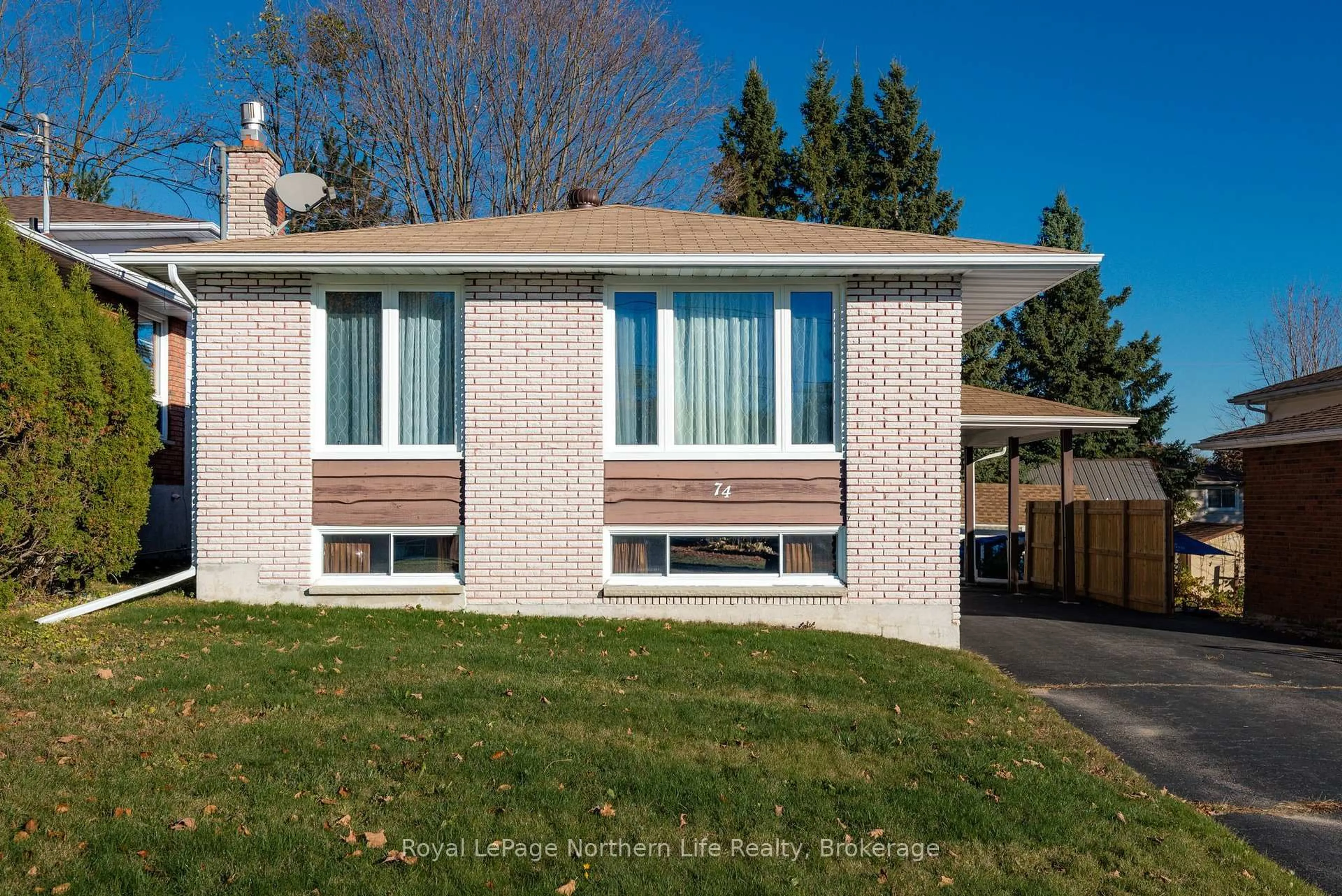 Home with brick exterior material, street for 74 Belleview Cres, North Bay Ontario P1B 8T7