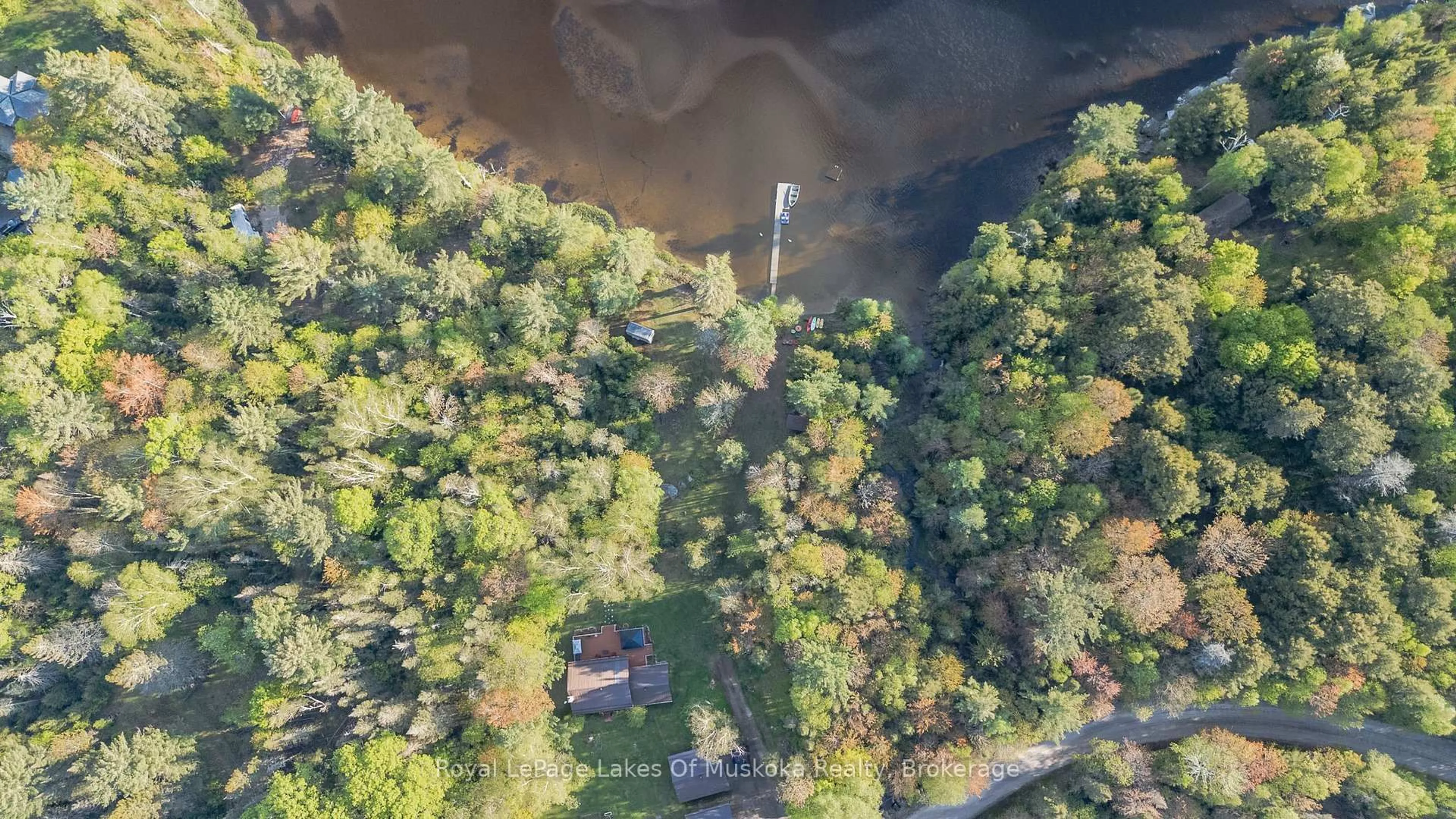 A pic from outside/outdoor area/front of a property/back of a property/a pic from drone, water/lake/river/ocean view for 128 Cheer Lake Rd, Strong Ontario P0A 1X0