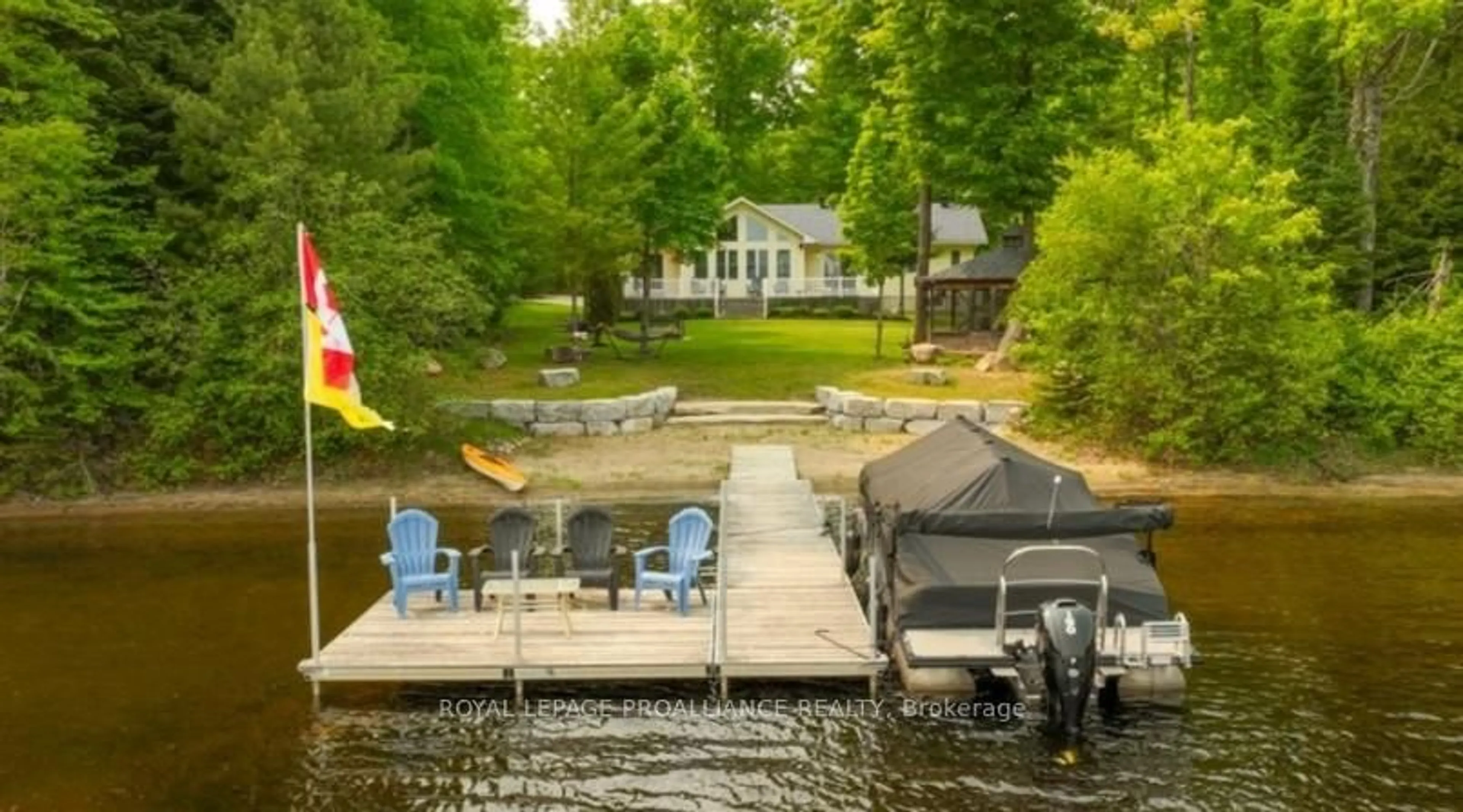 A pic from outside/outdoor area/front of a property/back of a property/a pic from drone, water/lake/river/ocean view for 1134 North Shore Rd Rd, Plevna Ontario K0H 2M0