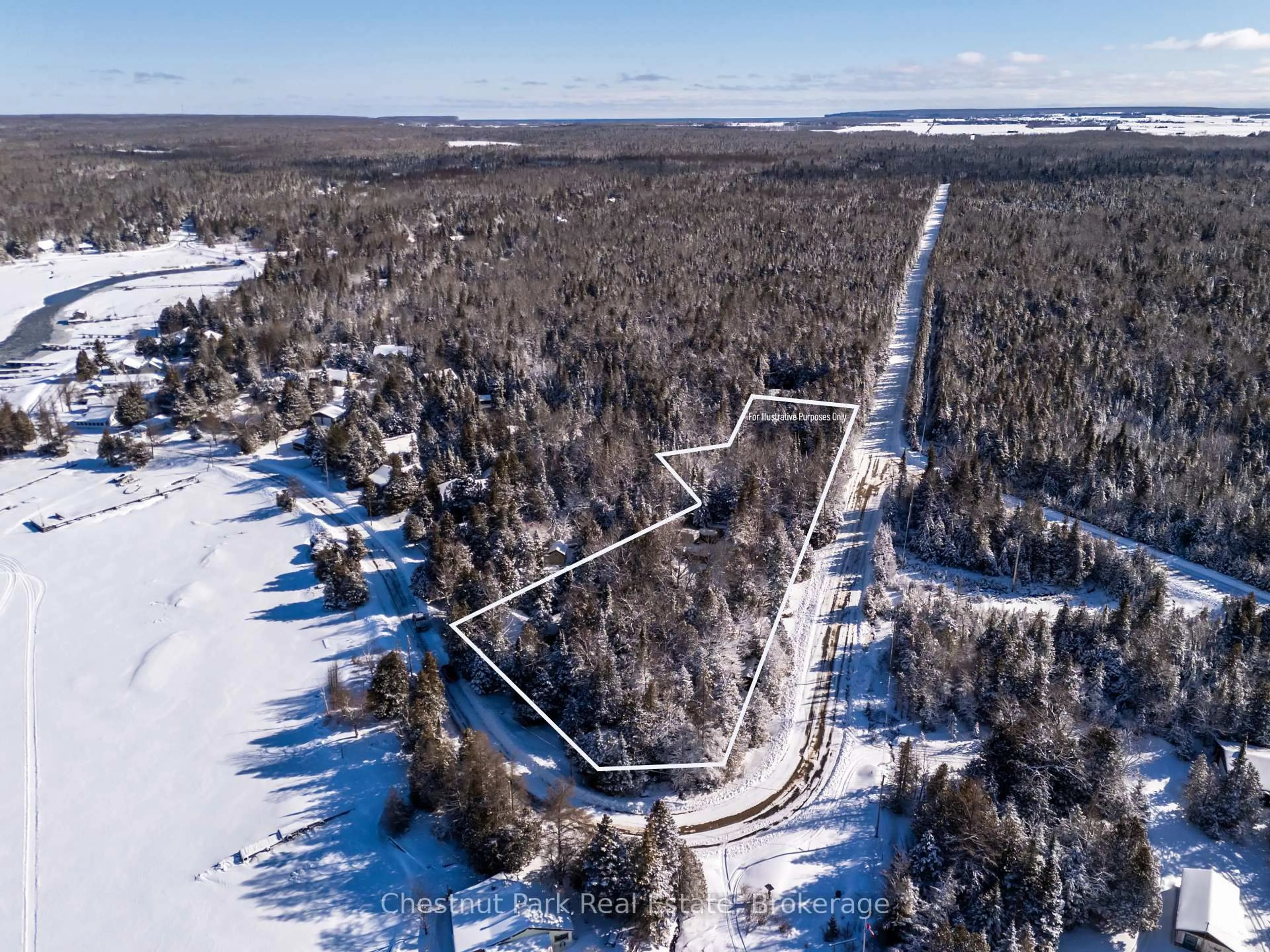 A pic from outside/outdoor area/front of a property/back of a property/a pic from drone, forest/trees view for 154 Myles Bay Shore Rd, Northern Bruce Peninsula Ontario N0H 1W0