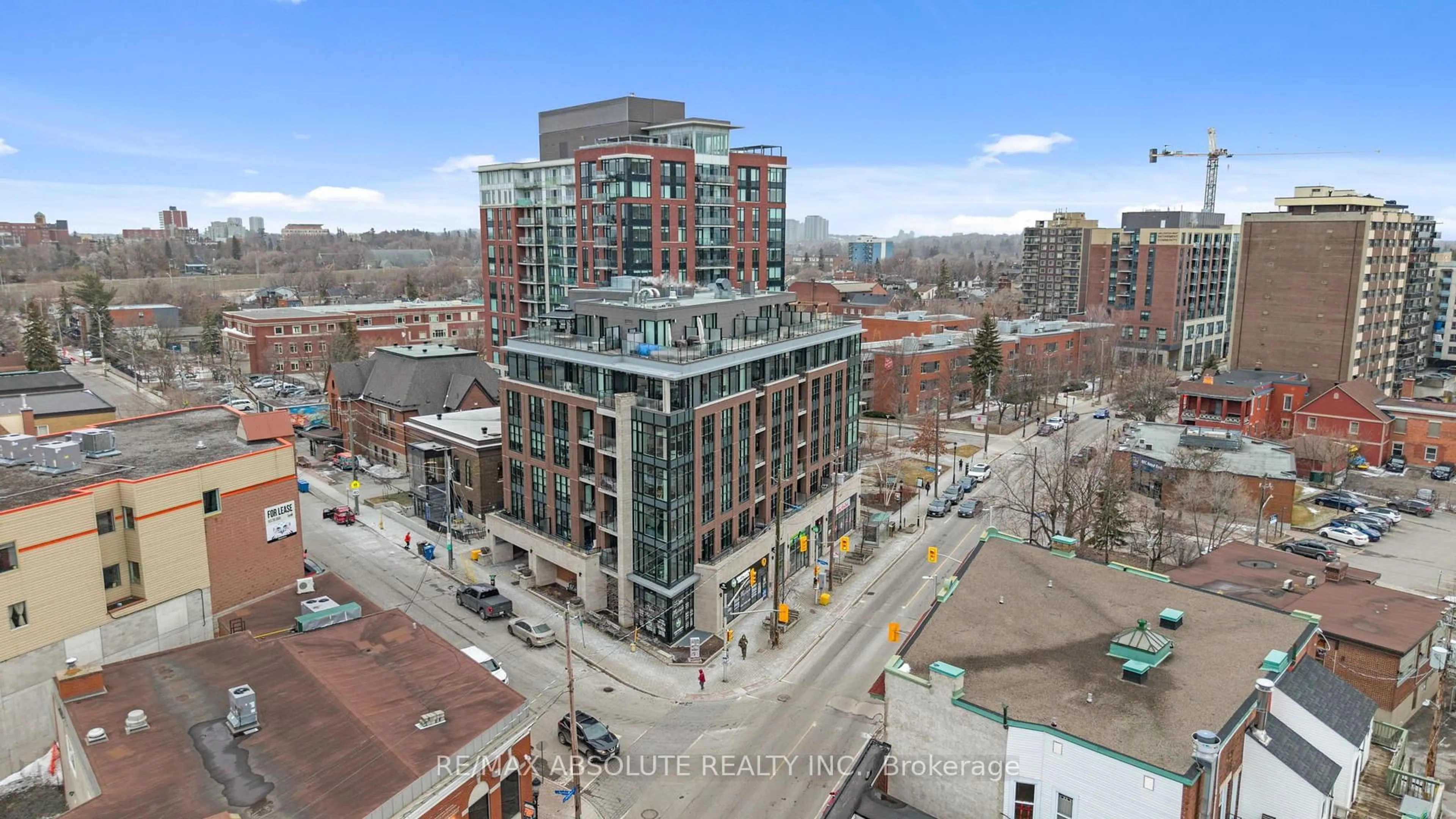 A pic from outside/outdoor area/front of a property/back of a property/a pic from drone, city buildings view from balcony for 10 Rosemount Ave #406, Ottawa Ontario K1Y 4G9