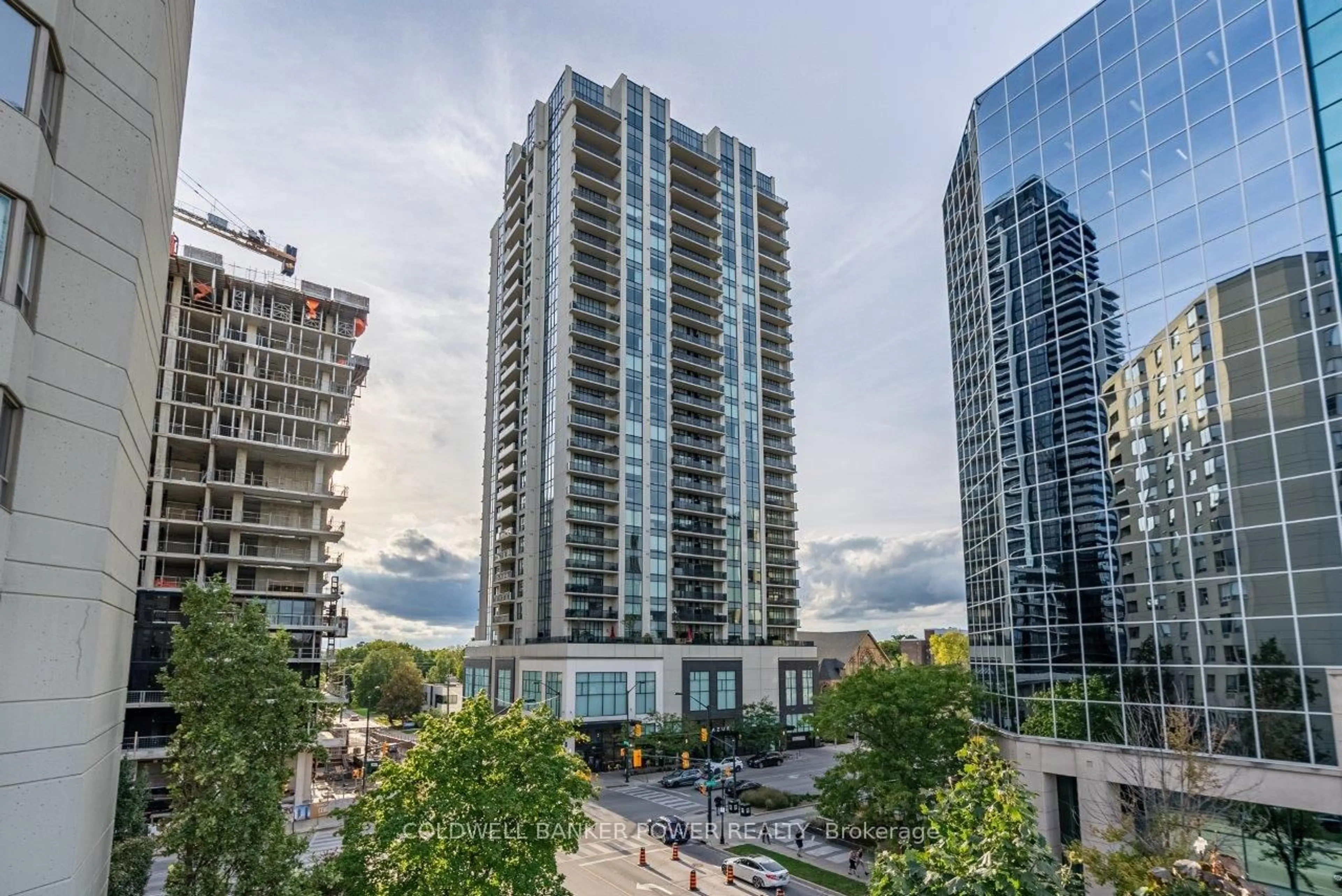 A pic from outside/outdoor area/front of a property/back of a property/a pic from drone, city buildings view from balcony for 505 Talbot St #1309, London East Ontario N6A 2S6