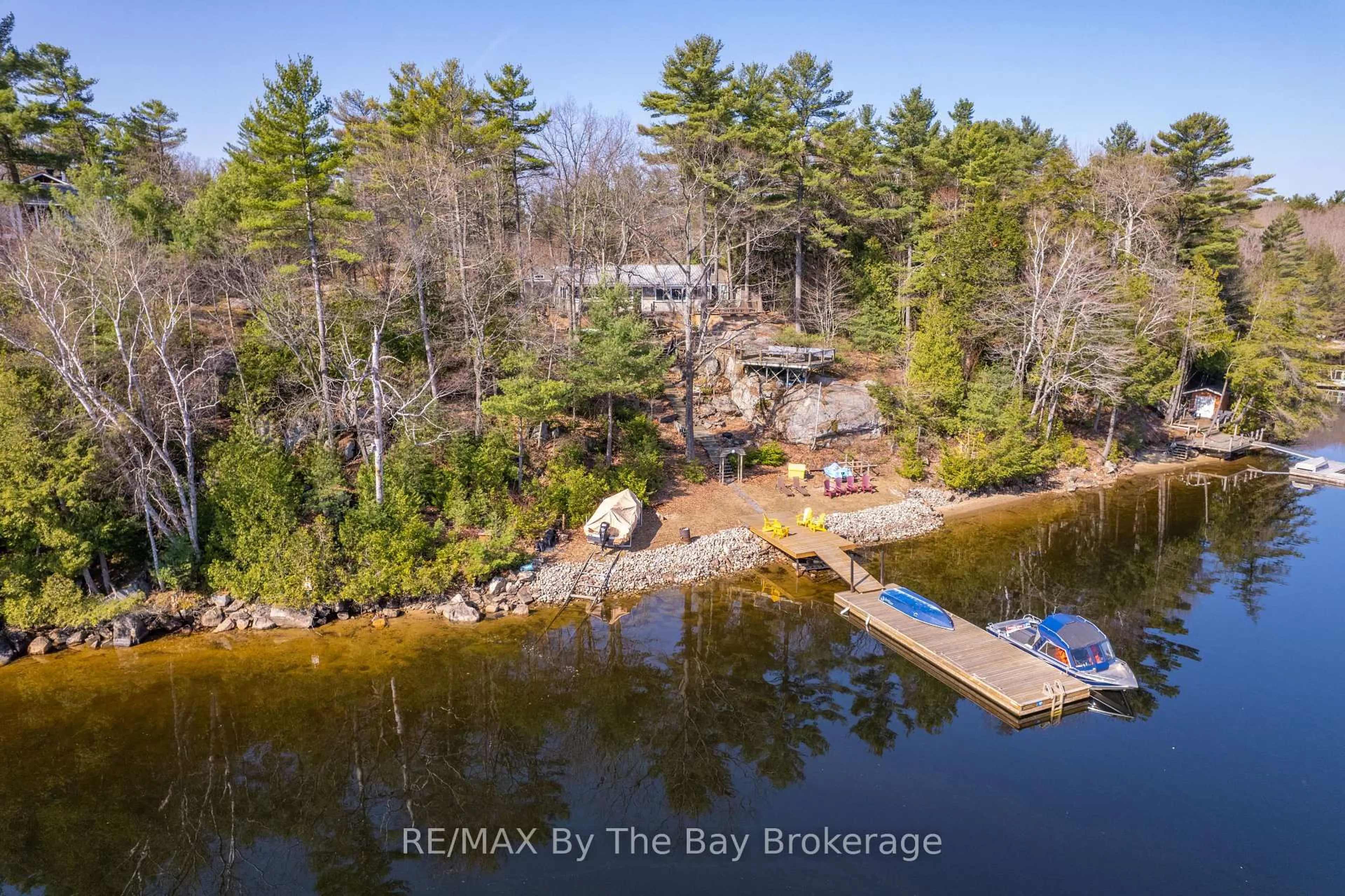 A pic from outside/outdoor area/front of a property/back of a property/a pic from drone, water/lake/river/ocean view for 1346 IS 980/DEER, Georgian Bay Ontario P0E 1E0