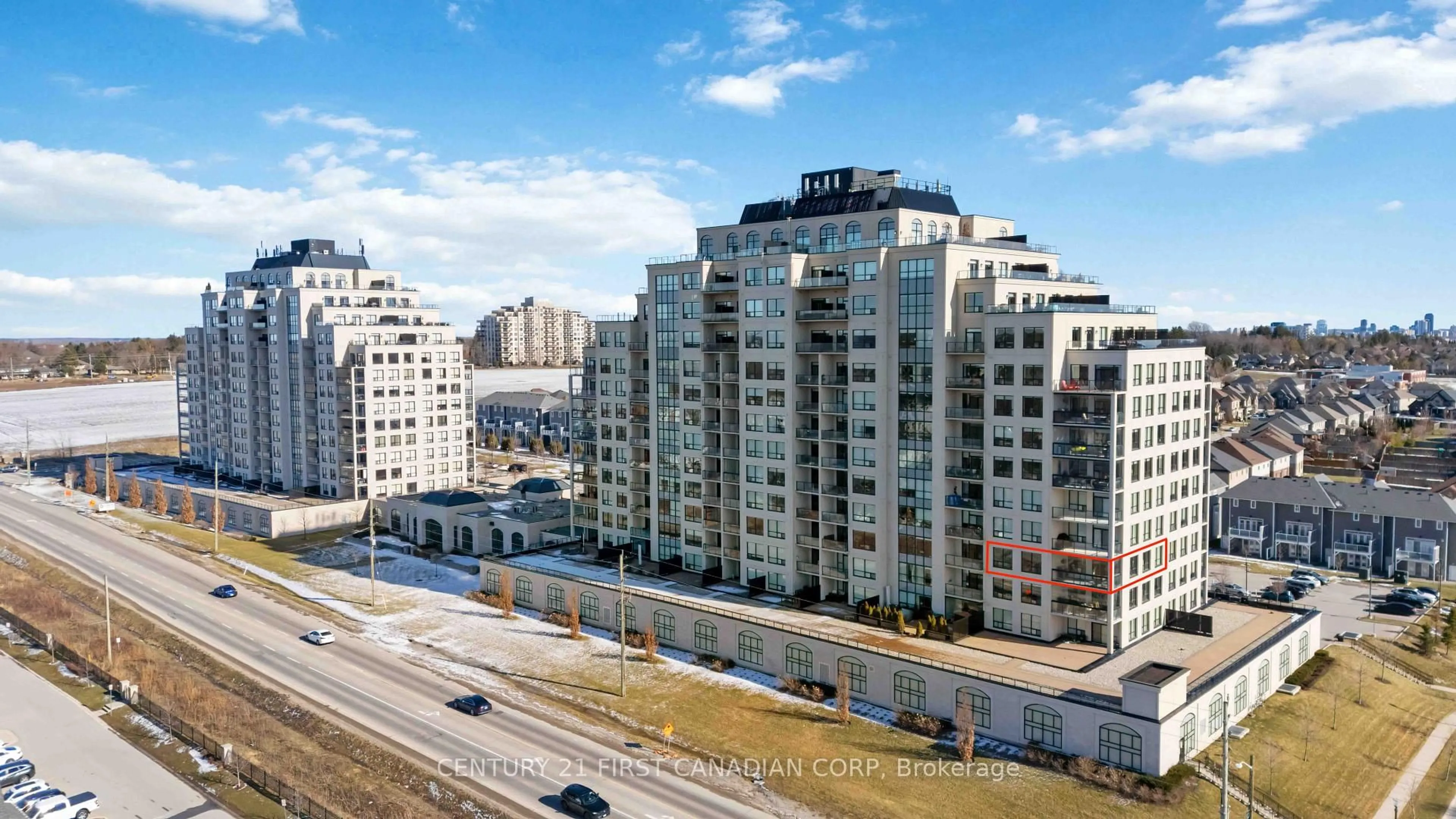 A pic from outside/outdoor area/front of a property/back of a property/a pic from drone, city buildings view from balcony for 260 Villagewalk Blvd #411, London North Ontario N6G 0W6