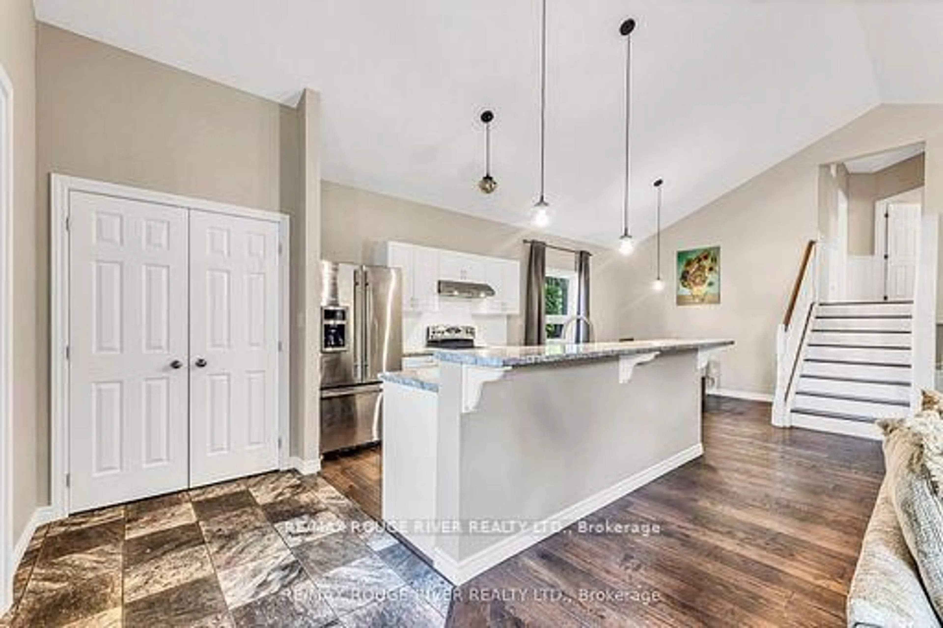 Open concept kitchen, ceramic/tile floor for 100 Queen St, Kawartha Lakes Ontario K0M 1N0