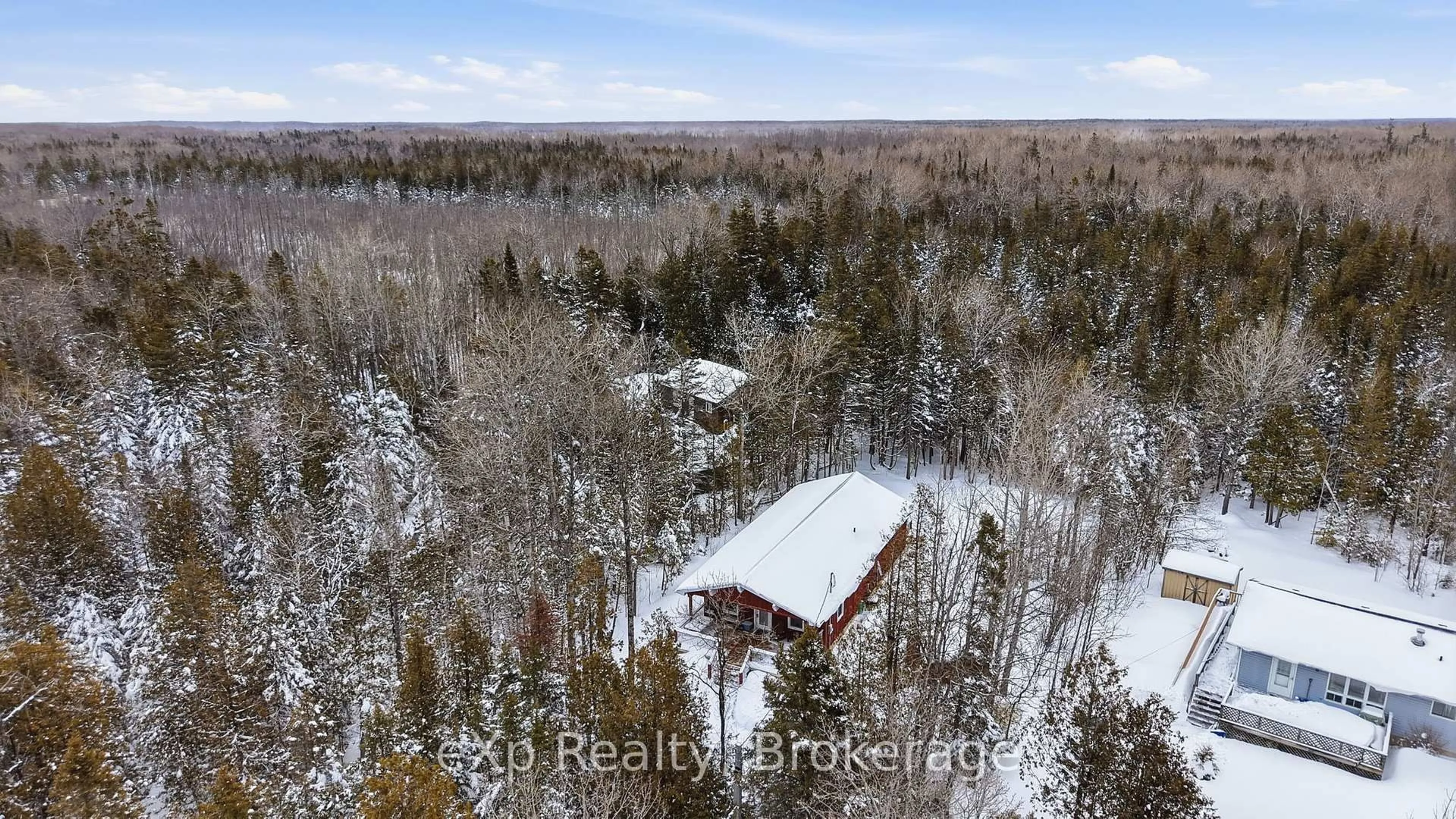 A pic from outside/outdoor area/front of a property/back of a property/a pic from drone, forest/trees view for 38 Miller Lake Rd, Northern Bruce Peninsula Ontario N0H 1Z0