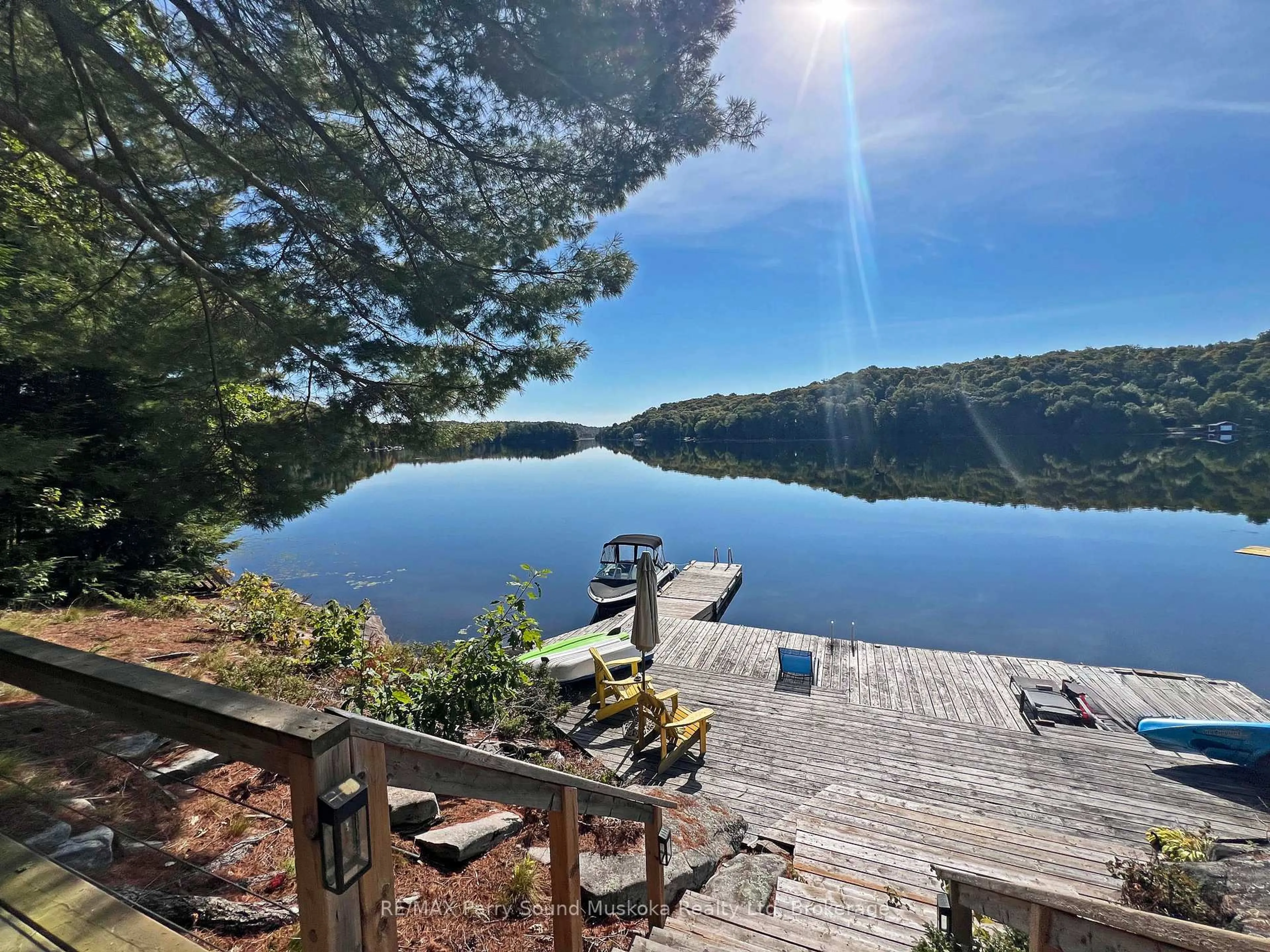 A pic from outside/outdoor area/front of a property/back of a property/a pic from drone, water/lake/river/ocean view for 24A Rocco's Lane, Seguin Ontario P2A 2W8