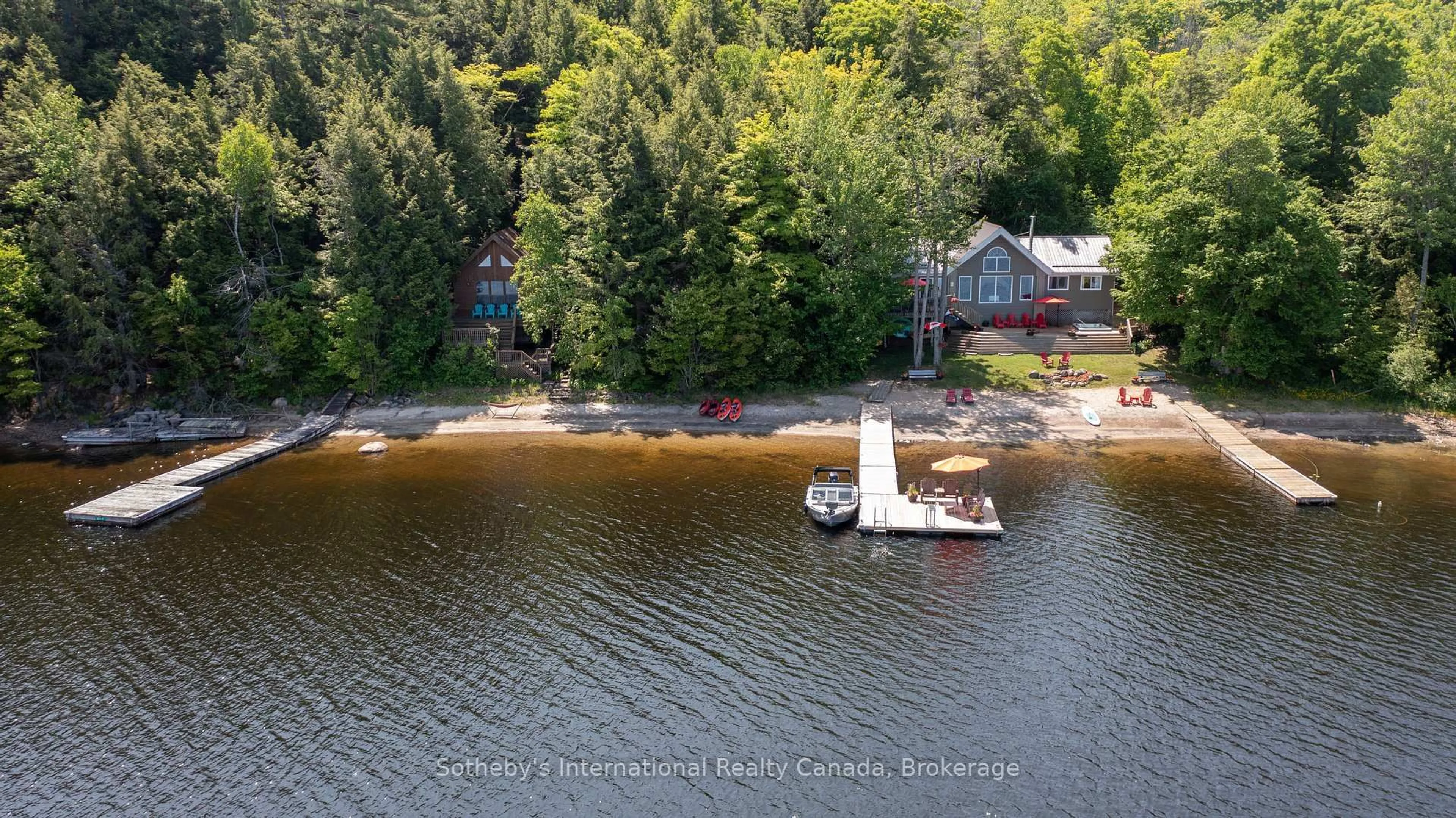 A pic from outside/outdoor area/front of a property/back of a property/a pic from drone, water/lake/river/ocean view for 71 B717 Island, The Archipelago Ontario P2A 2W8