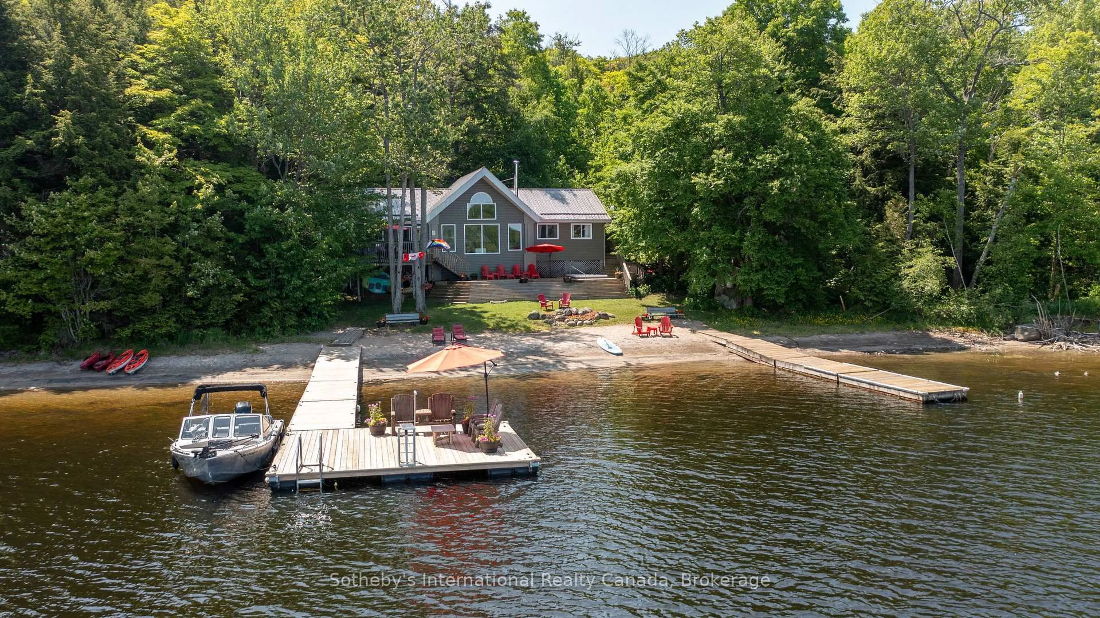 A pic from outside/outdoor area/front of a property/back of a property/a pic from drone, water/lake/river/ocean view for 71 B717 Island, The Archipelago Ontario P2A 2W8