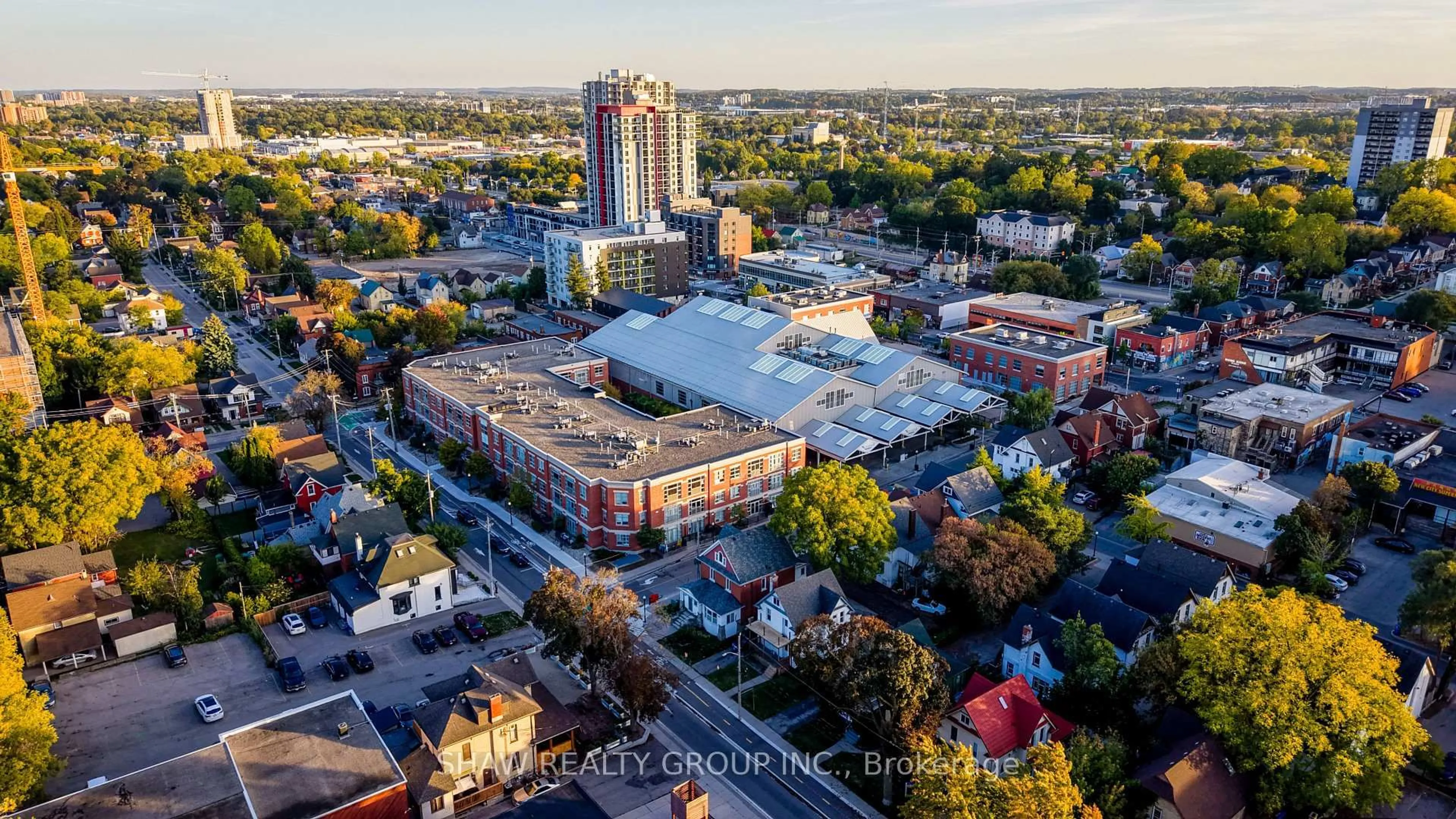 A pic from outside/outdoor area/front of a property/back of a property/a pic from drone, city buildings view from balcony for 165 Duke St #202, Kitchener Ontario N2H 6T8