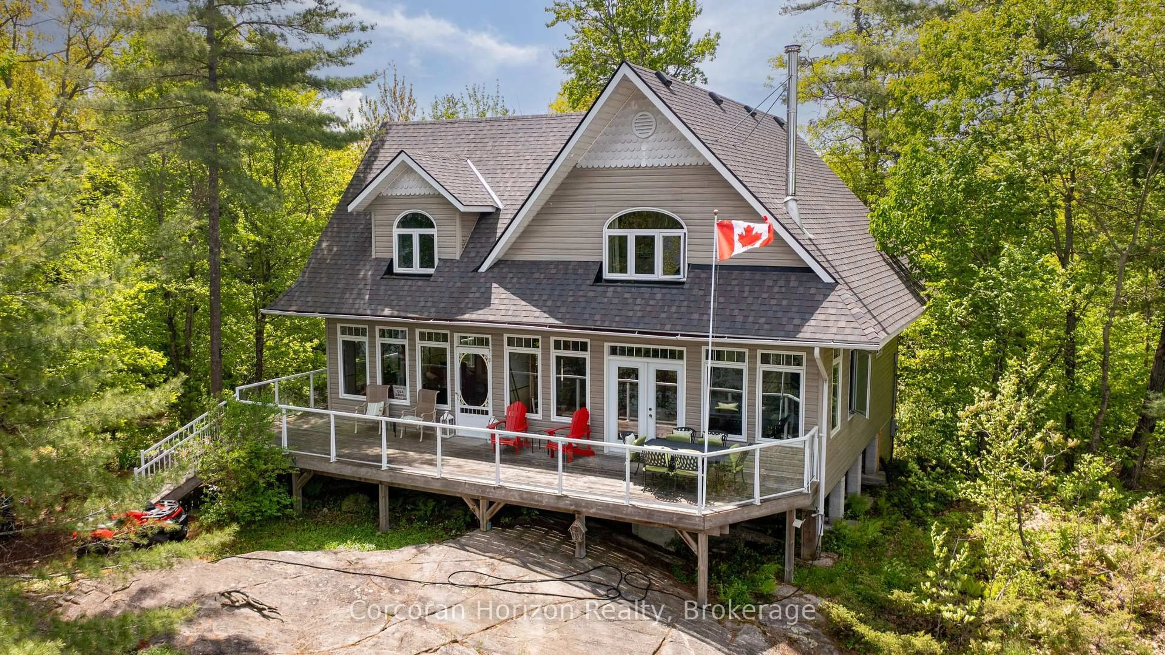 A pic from outside/outdoor area/front of a property/back of a property/a pic from drone, water/lake/river/ocean view for 1320 Island 360 Island, Georgian Bay Ontario L0K 1S0