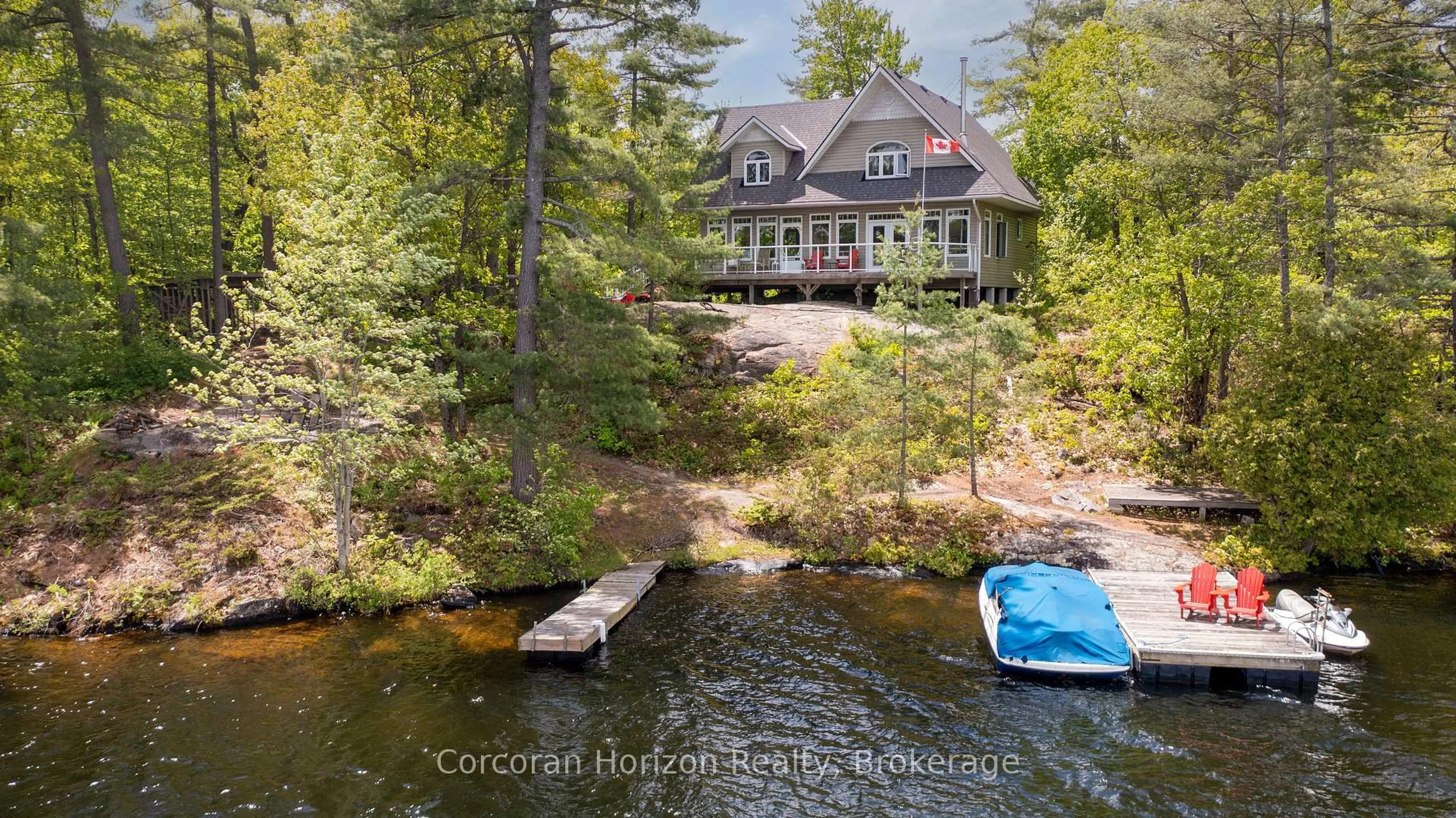 A pic from outside/outdoor area/front of a property/back of a property/a pic from drone, water/lake/river/ocean view for 1320 Island 360 Island, Georgian Bay Ontario L0K 1S0