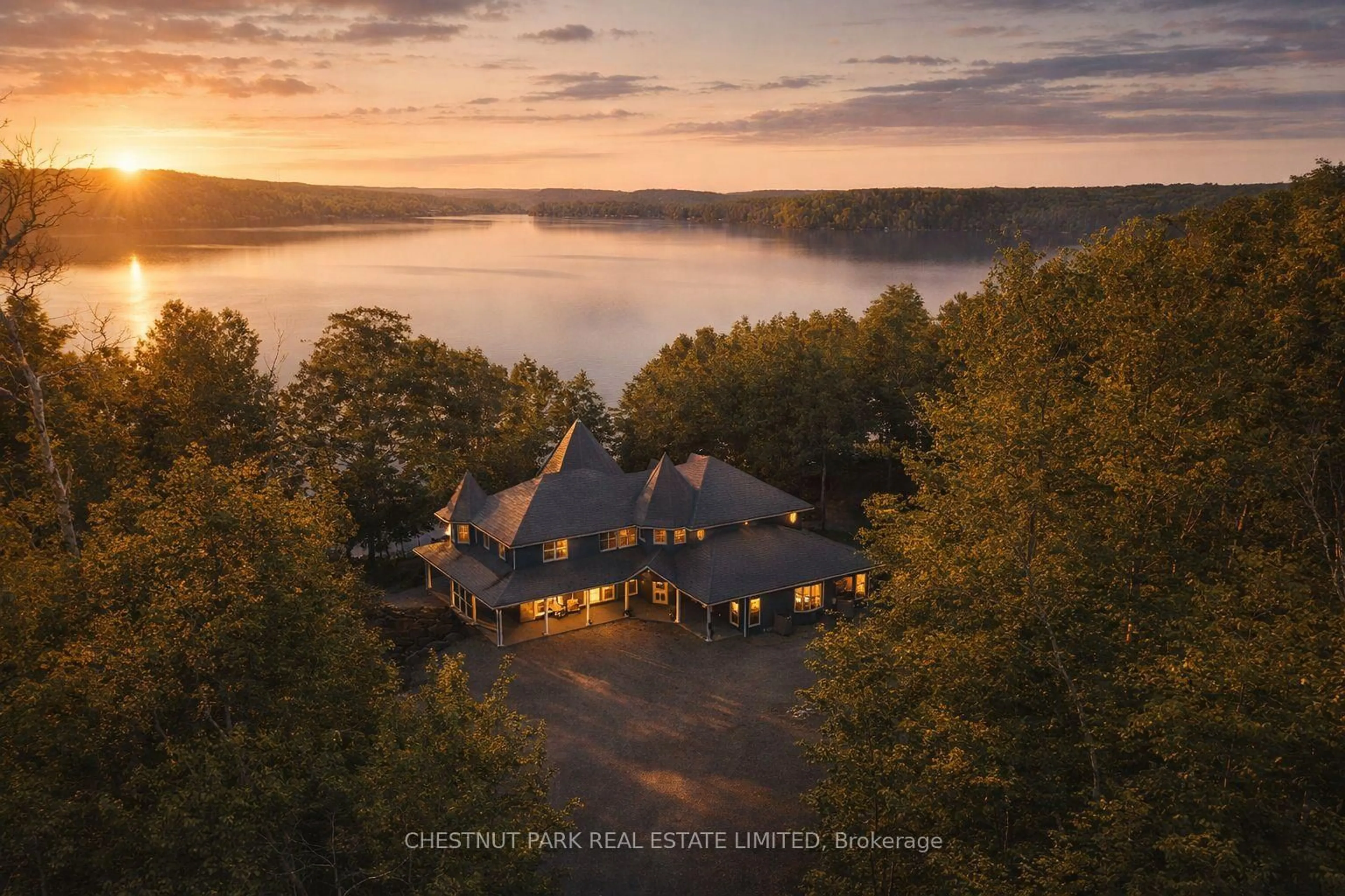 A pic from outside/outdoor area/front of a property/back of a property/a pic from drone, water/lake/river/ocean view for 1141 Nu-Ne Lane, Algonquin Highlands Ontario K0M 1S0