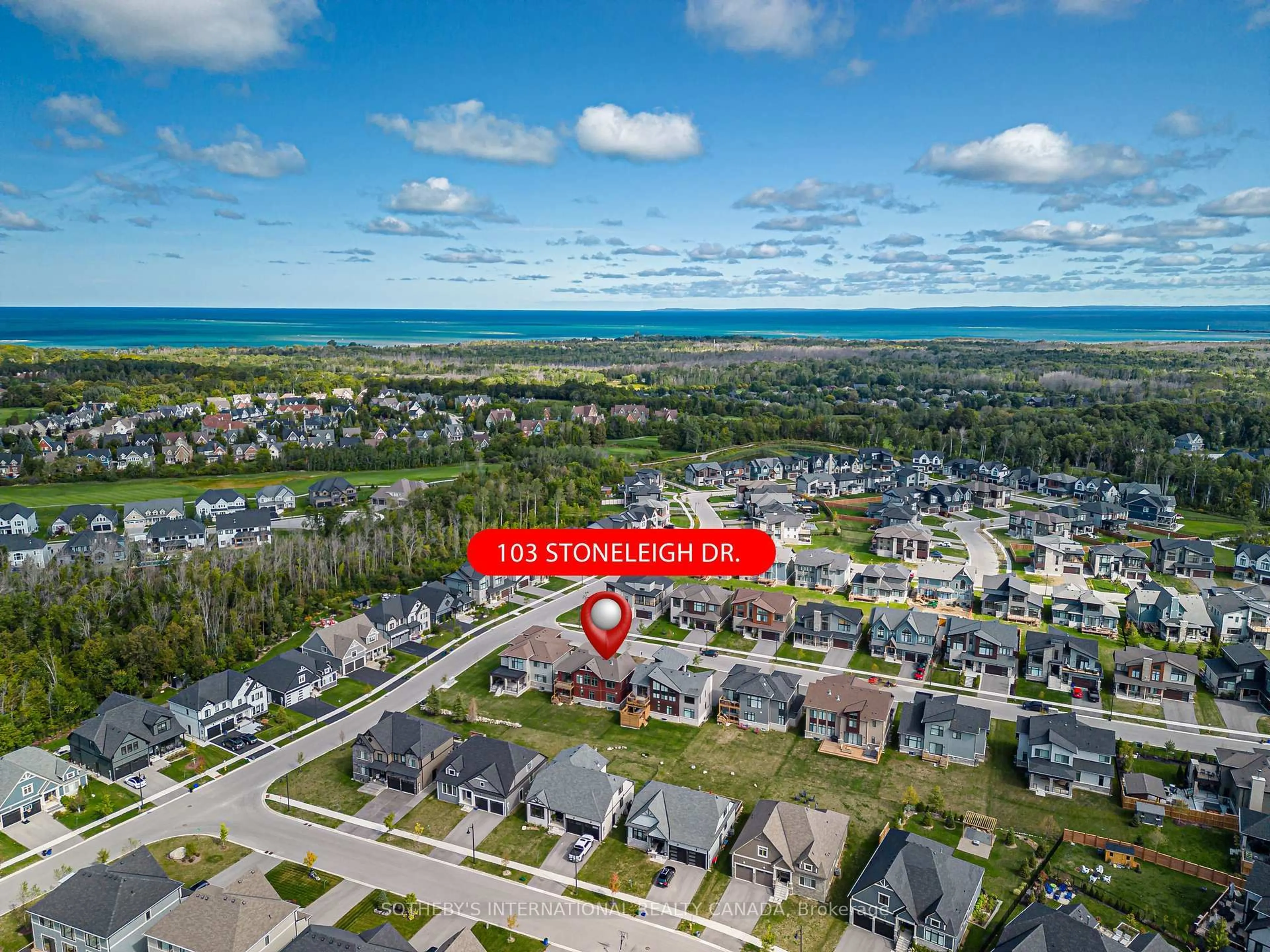 A pic from outside/outdoor area/front of a property/back of a property/a pic from drone, water/lake/river/ocean view for 103 Stoneleigh Dr, Blue Mountains Ontario L9Y 4P5