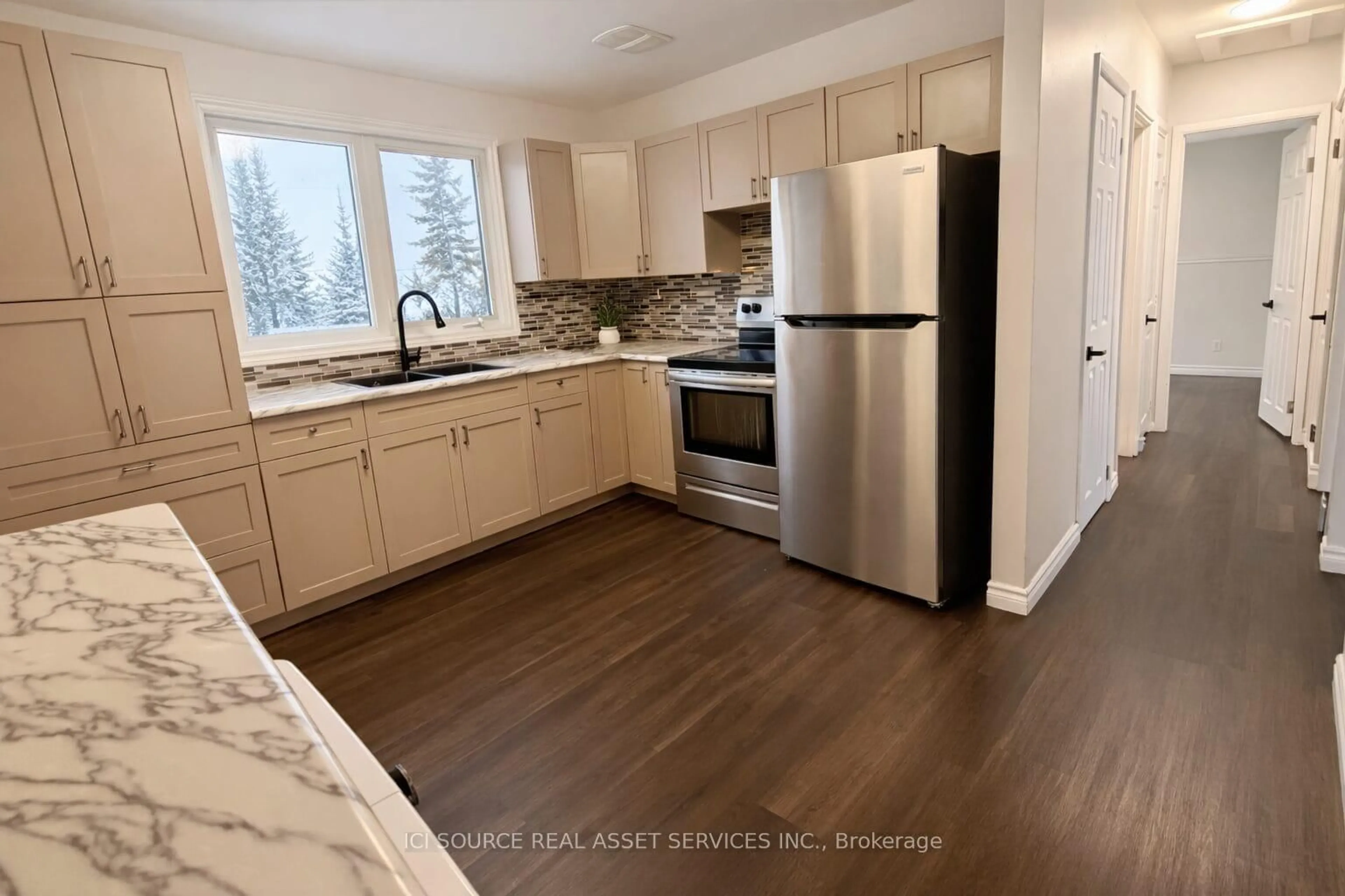 Open concept kitchen, wood/laminate floor for 6 Macdonald Ave, Terrace Bay Ontario P0T 2W0