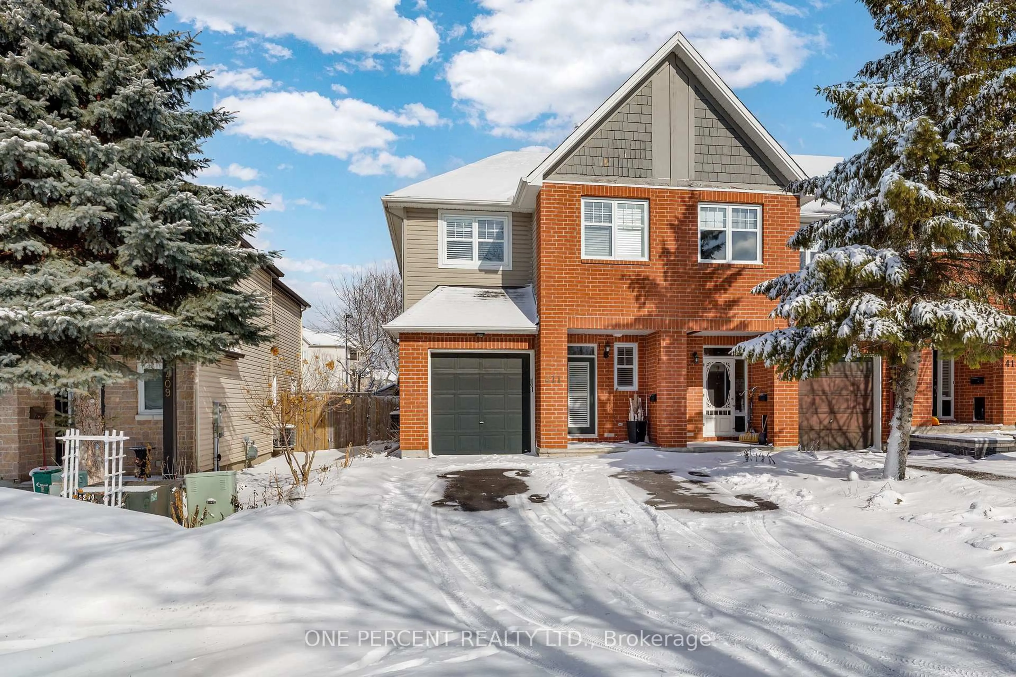 Home with brick exterior material, street for 411 Cache Bay Cres, Ottawa Ontario K1T 4H3