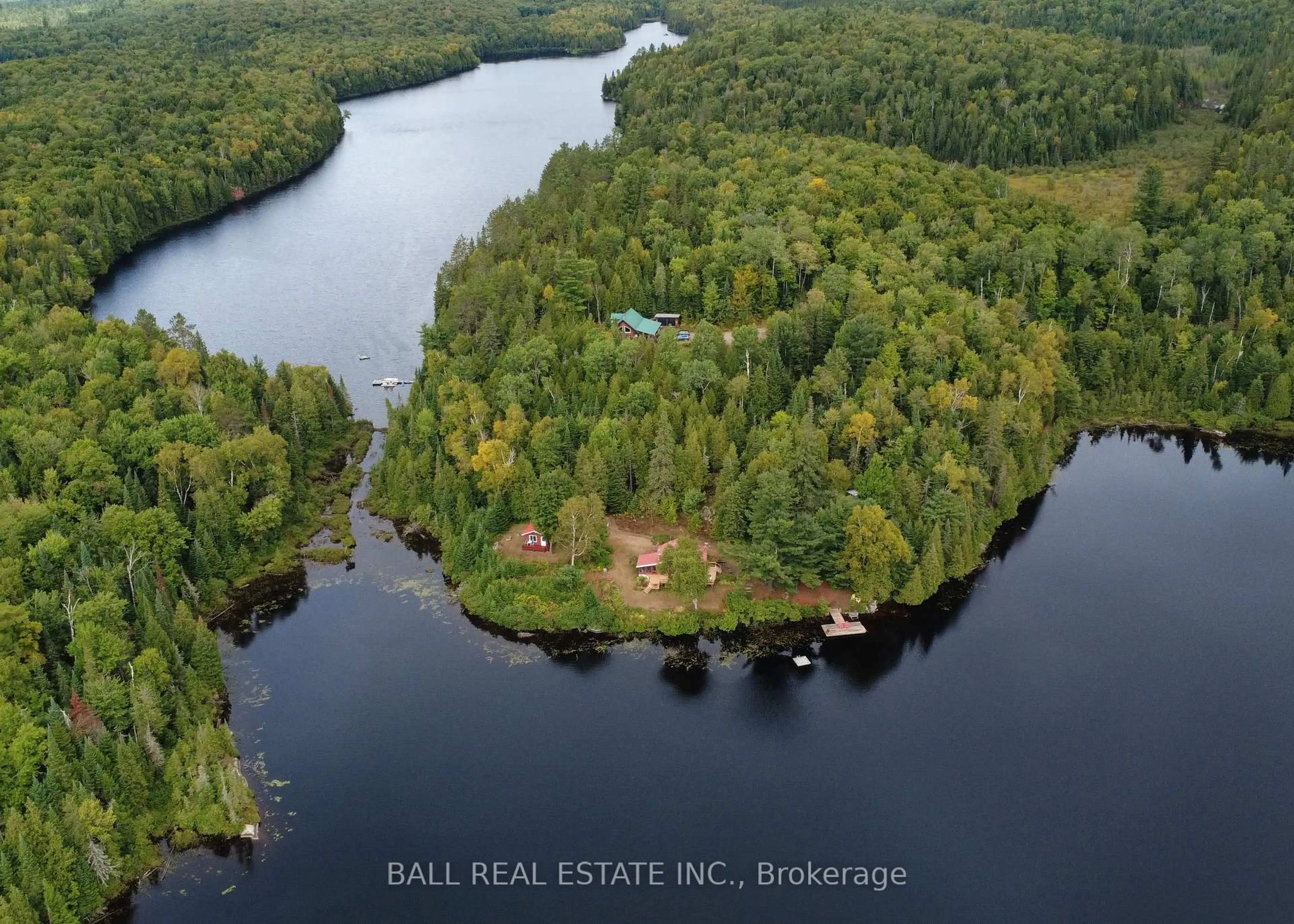 A pic from outside/outdoor area/front of a property/back of a property/a pic from drone, water/lake/river/ocean view for 198 Davies Lane, South Algonquin Ontario K0J 2C0