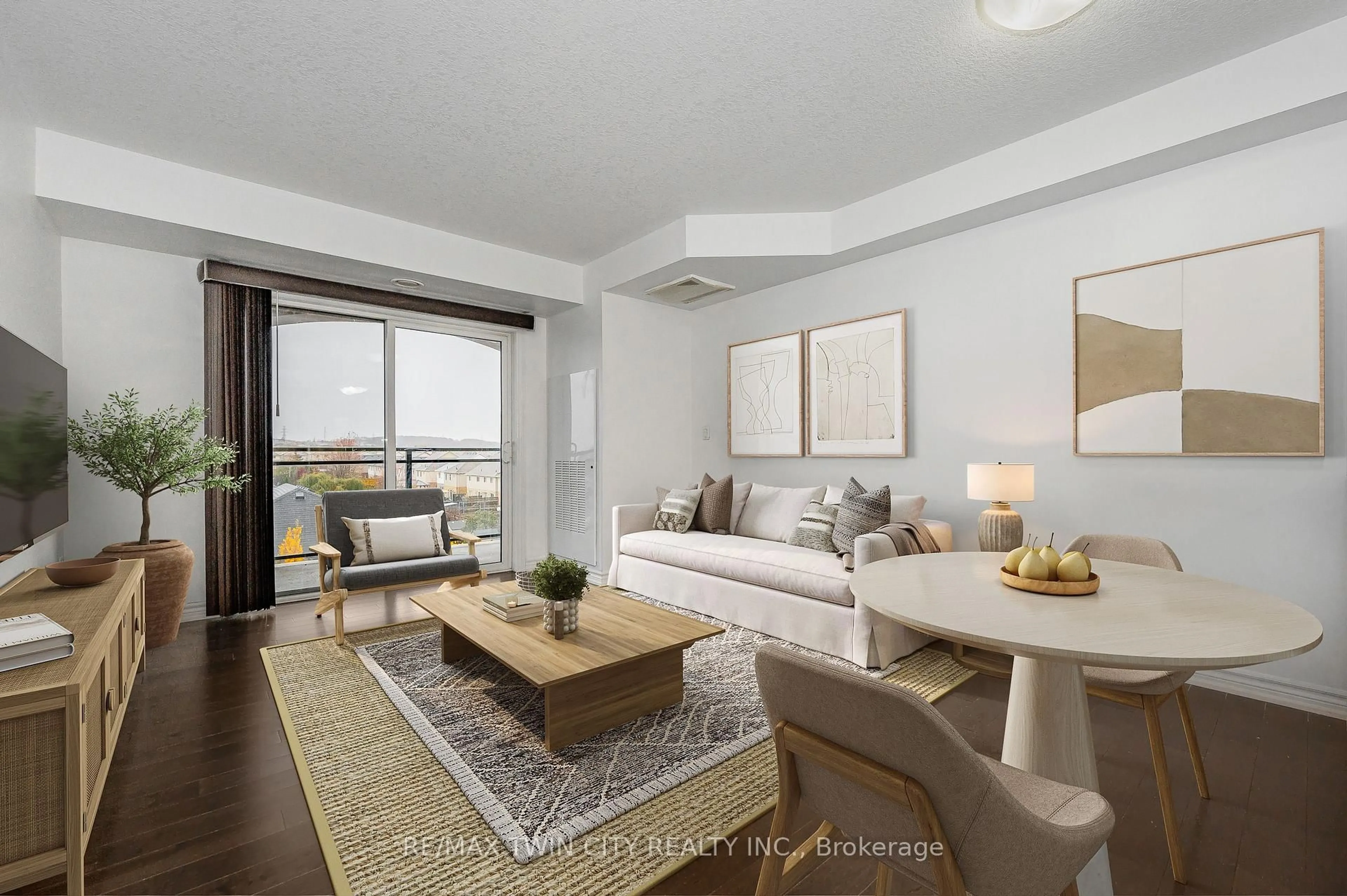 Living room with furniture, unknown for 155 Commonwealth St #410, Kitchener Ontario N2E 0G5