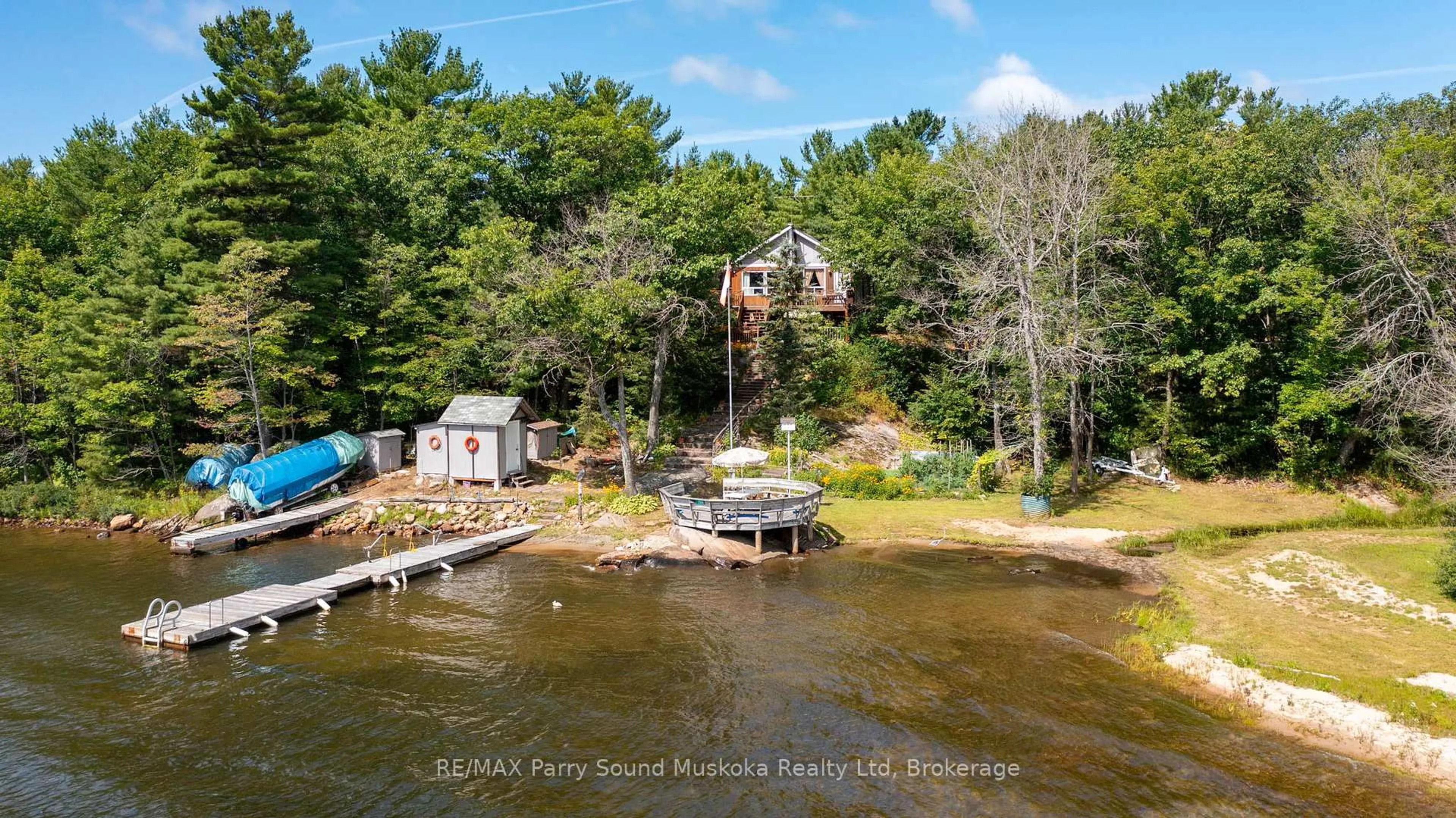 A pic from outside/outdoor area/front of a property/back of a property/a pic from drone, water/lake/river/ocean view for 1516 Georgian Bay W/A, The Archipelago Ontario P0G 1K0