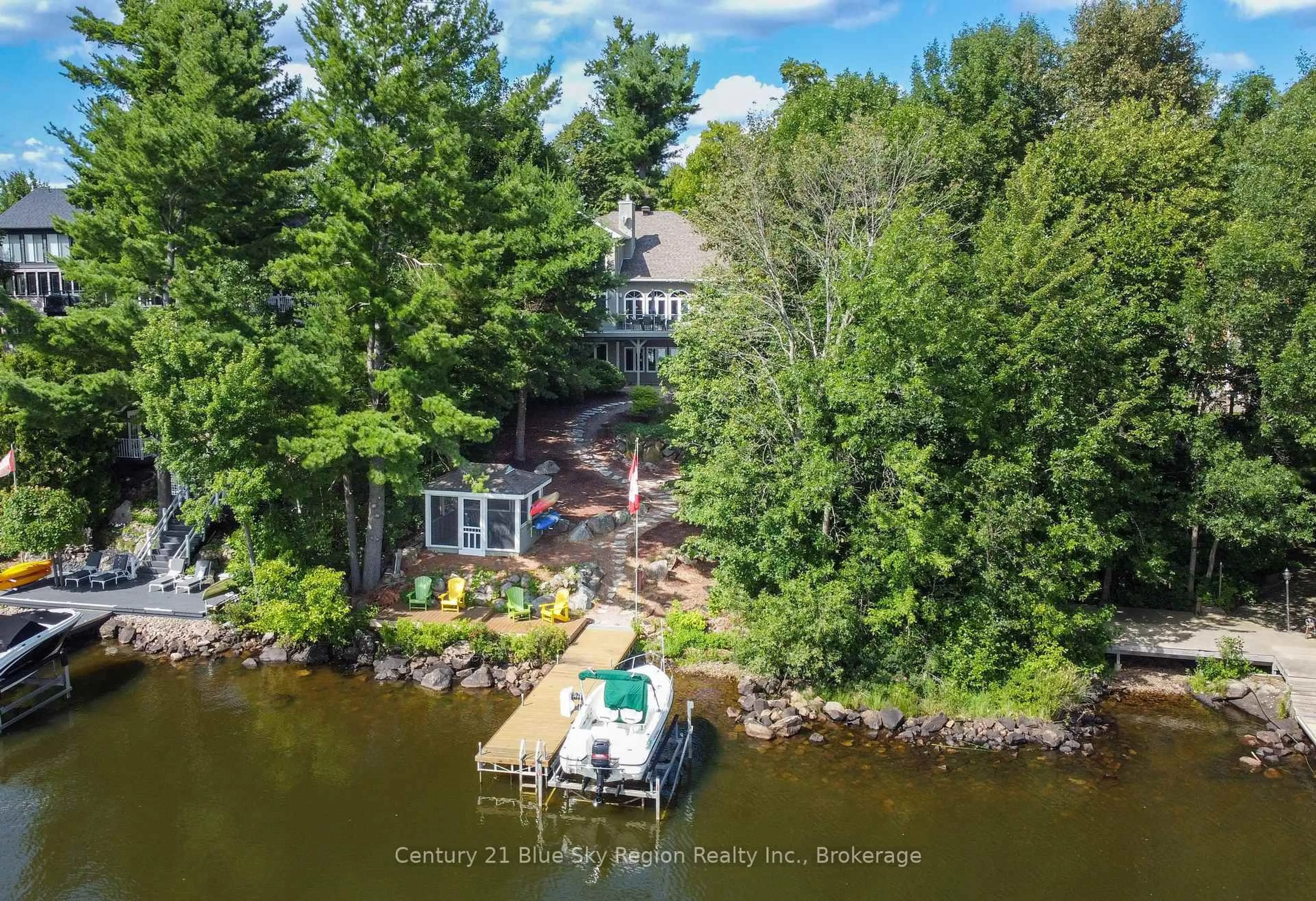 A pic from outside/outdoor area/front of a property/back of a property/a pic from drone, water/lake/river/ocean view for 65 MARINE Dr, Callander Ontario P0H 1H0