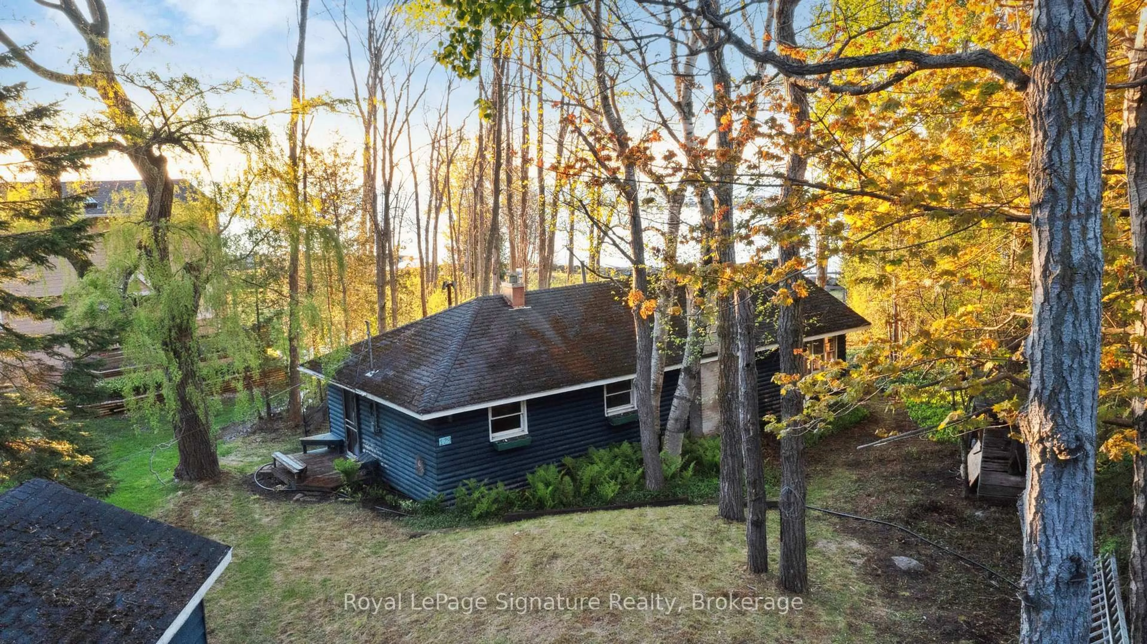 A pic from outside/outdoor area/front of a property/back of a property/a pic from drone, forest/trees view for 129 Sunset Blvd, Blue Mountains Ontario N0H 2P0