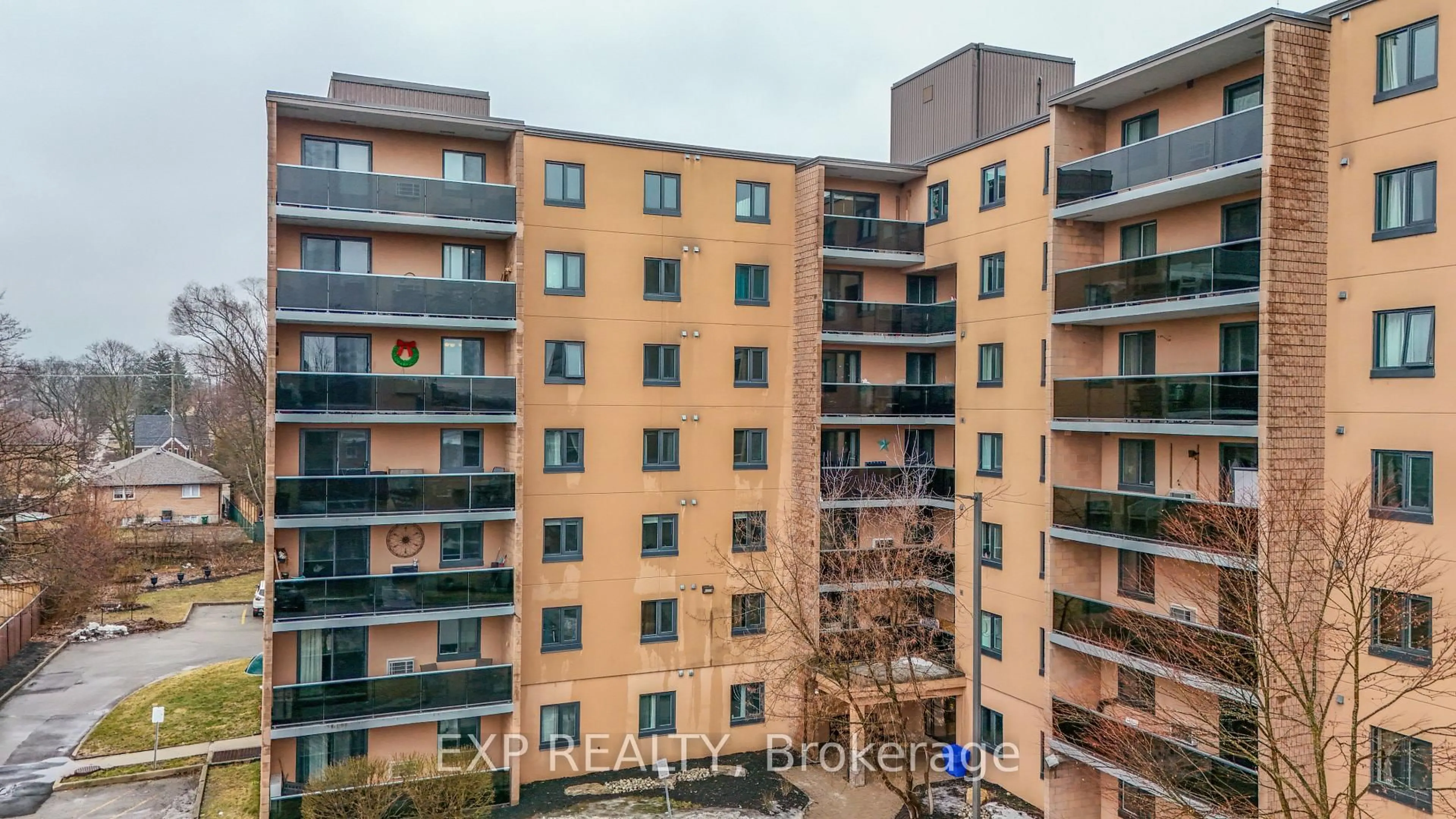 A pic from outside/outdoor area/front of a property/back of a property/a pic from drone, city buildings view from balcony for 29 West Ave #302, Kitchener Ontario N2M 5E4