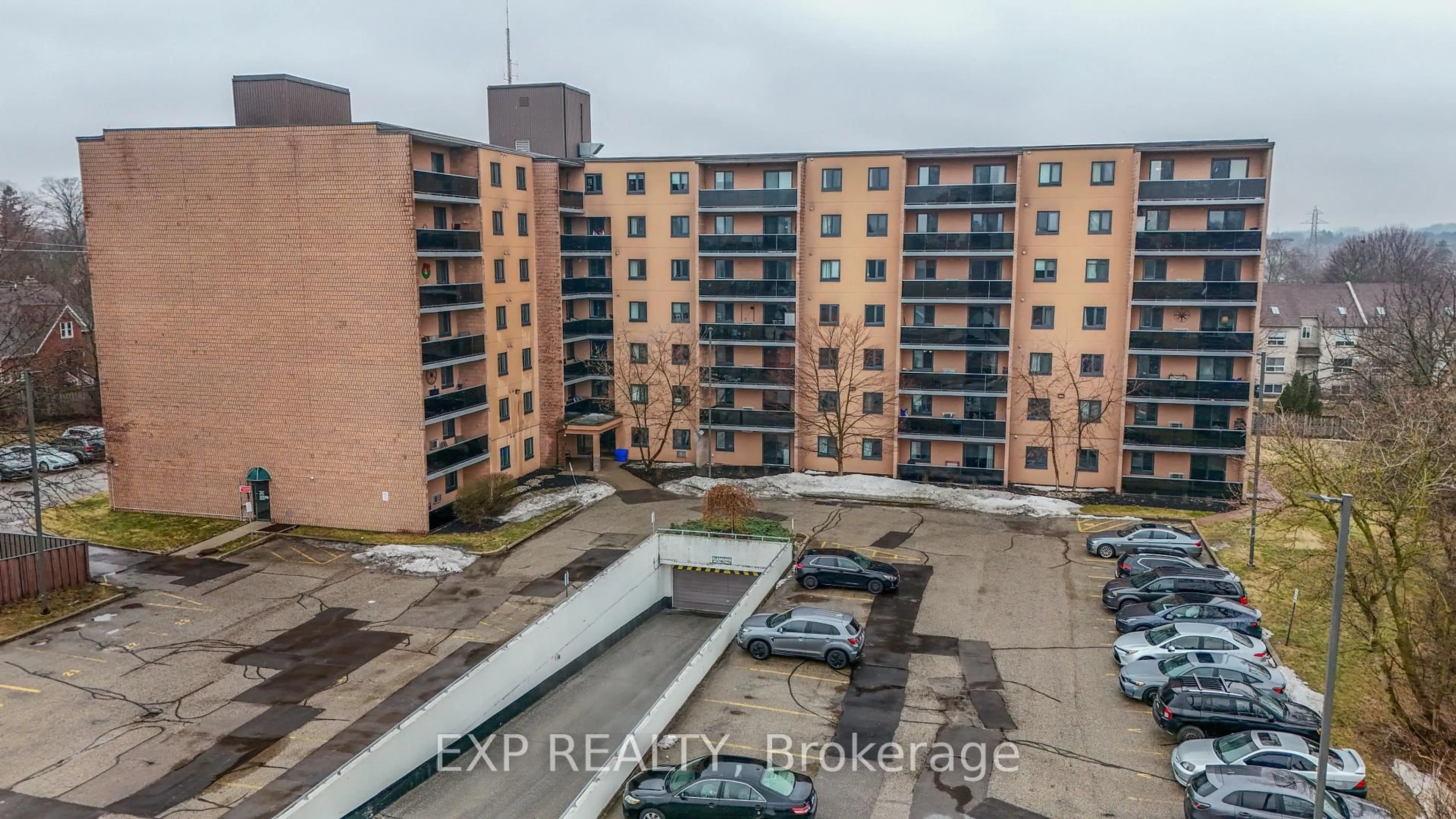 A pic from outside/outdoor area/front of a property/back of a property/a pic from drone, city buildings view from balcony for 29 West Ave #302, Kitchener Ontario N2M 5E4