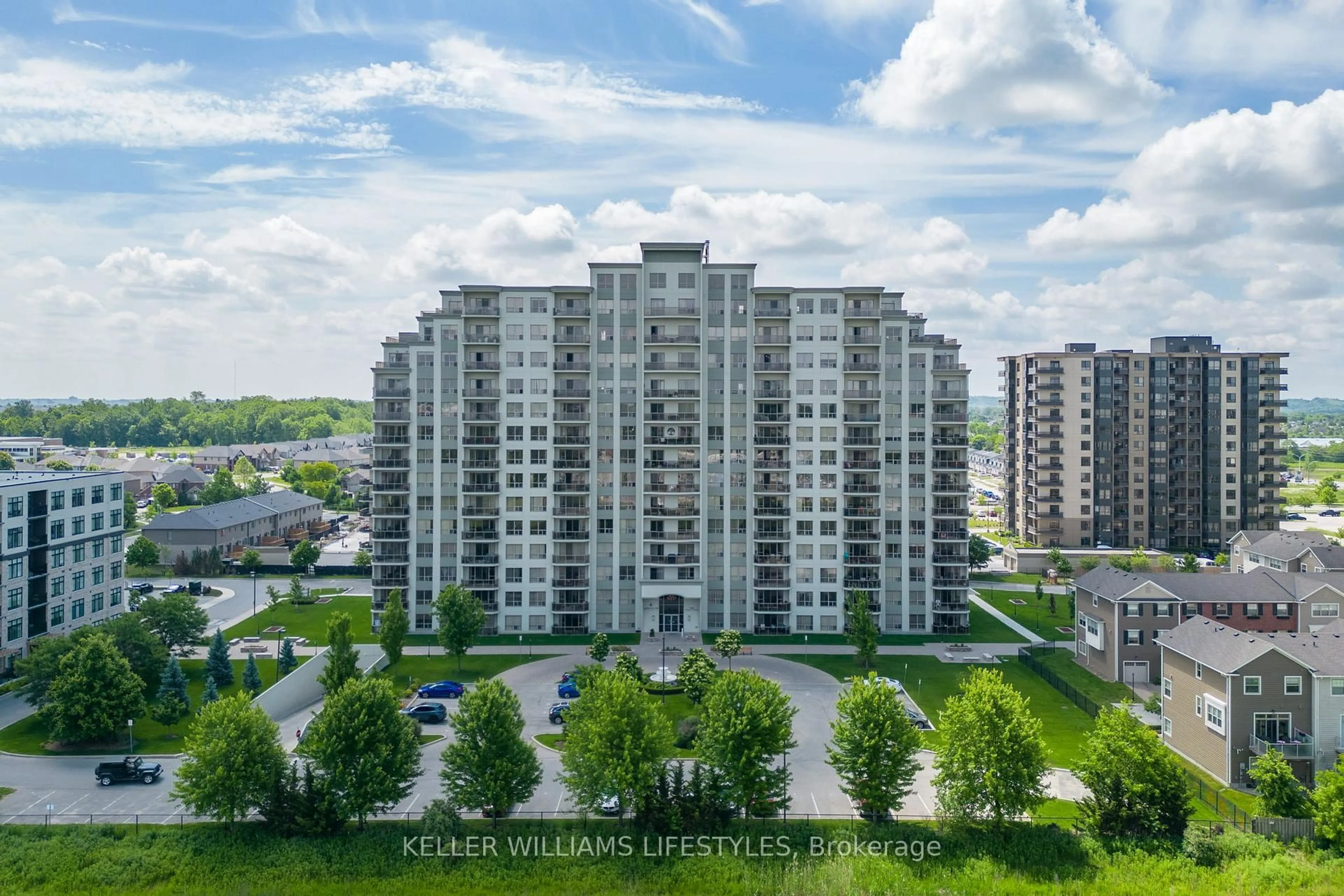 A pic from outside/outdoor area/front of a property/back of a property/a pic from drone, city buildings view from balcony for 1030 Coronation Dr #1004, London North Ontario N6G 0G5