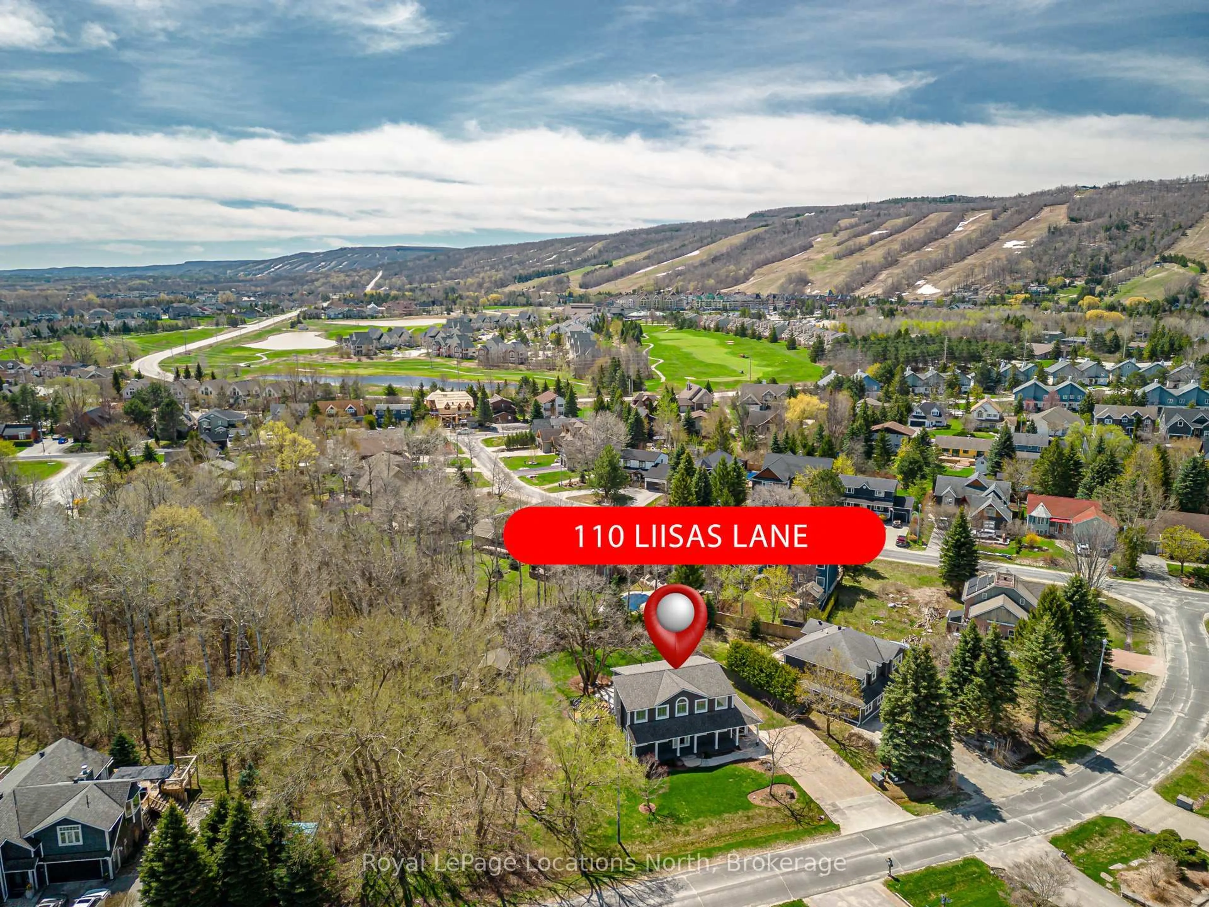 A pic from outside/outdoor area/front of a property/back of a property/a pic from drone, mountain view for 110 Liisa's Lane, Blue Mountains Ontario L9Y 0M3