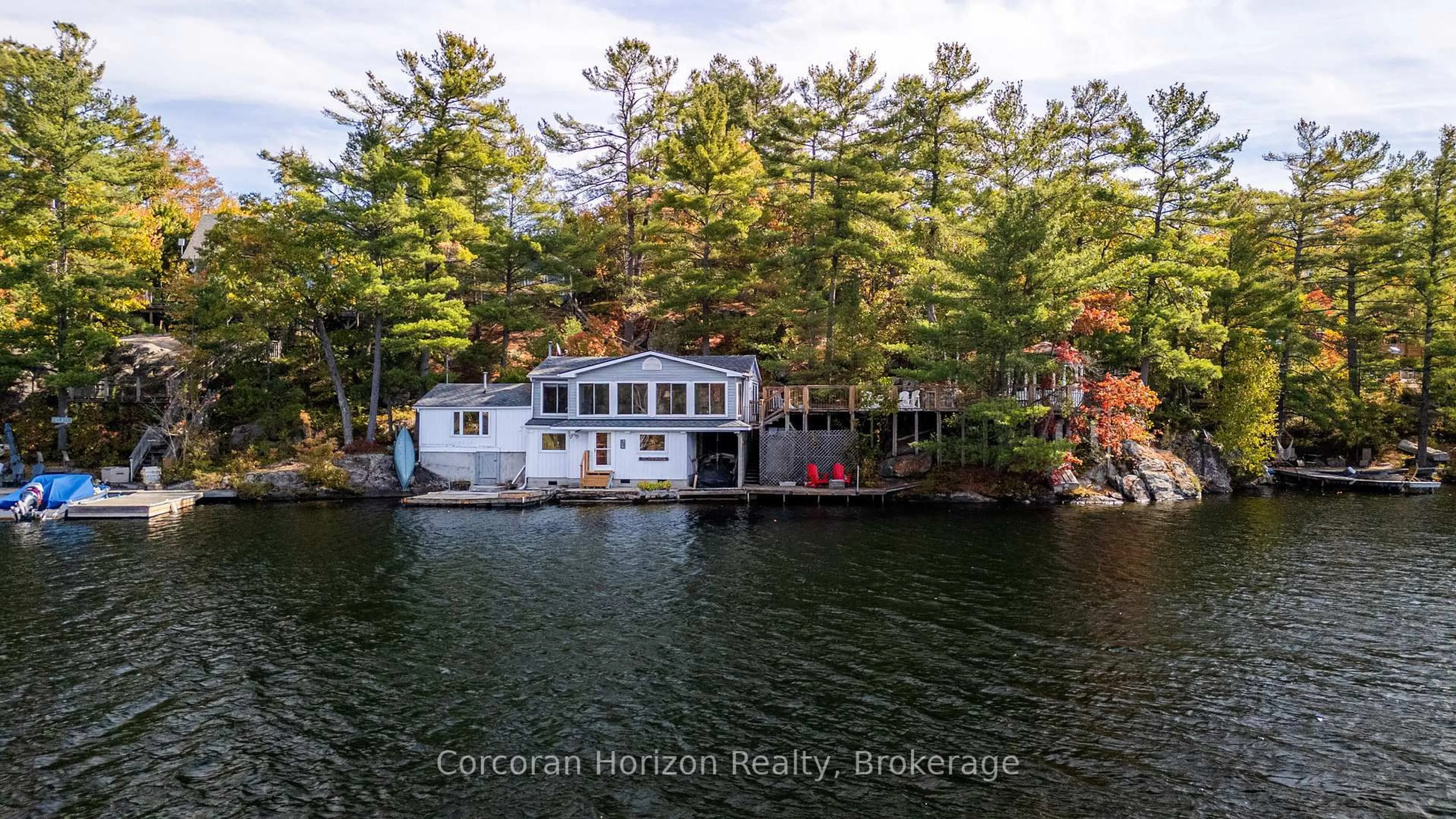 A pic from outside/outdoor area/front of a property/back of a property/a pic from drone, water/lake/river/ocean view for 566 Hungry Bay Rd, Georgian Bay Ontario L0K 1S0